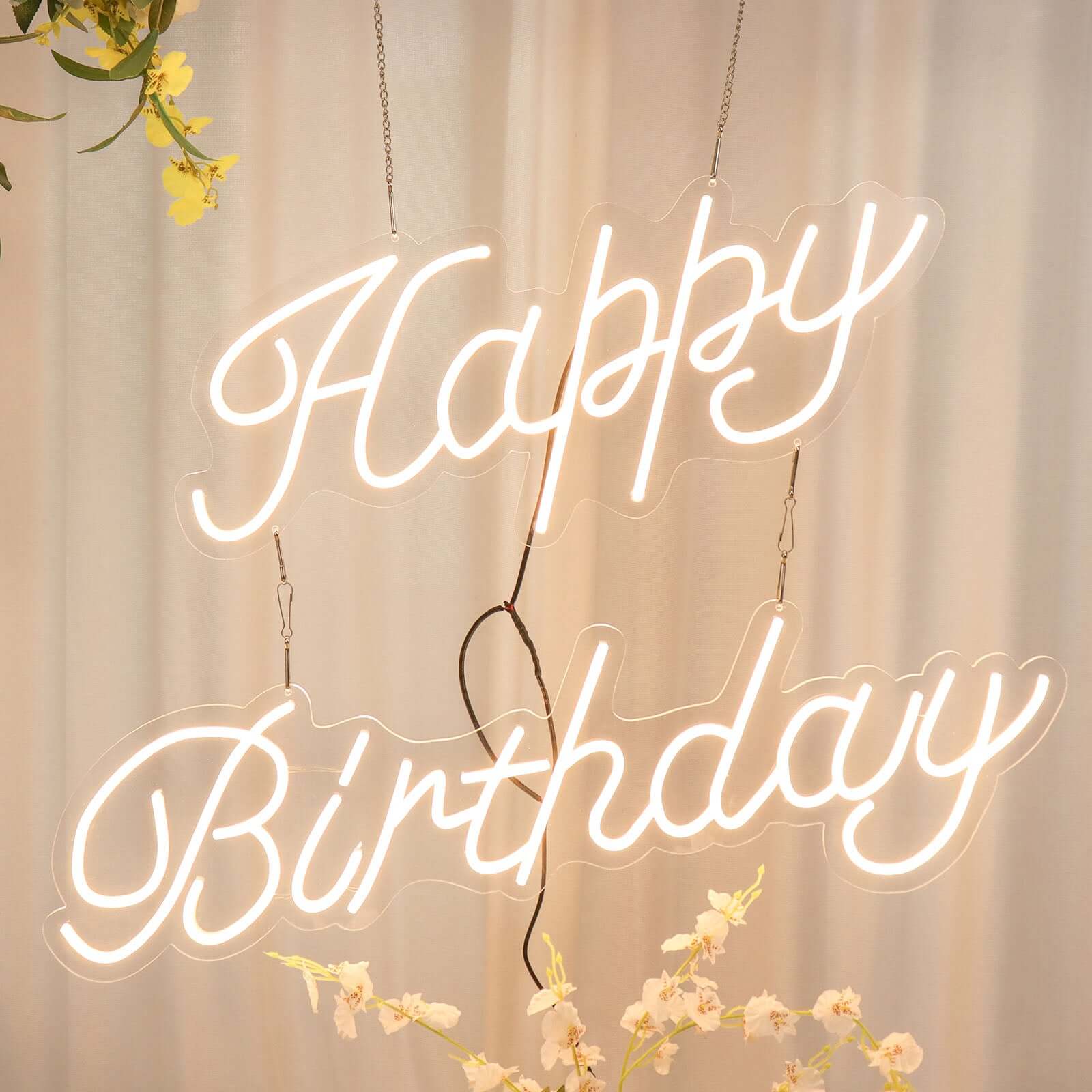 32 Happy Birthday Neon Light Sign, LED Reusable Wall Décor Lights With 5ft Hanging Chain