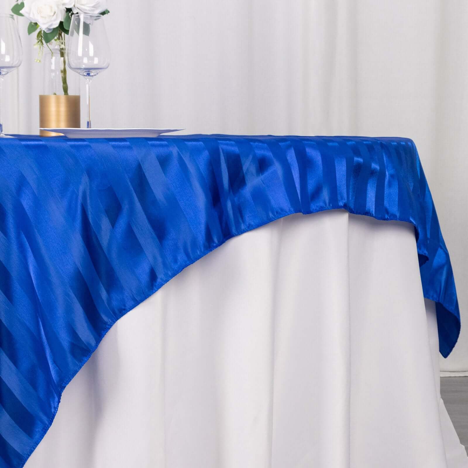 Satin 72x72 Table Overlay Square Tablecloth Royal Blue - Stripe Table Topper