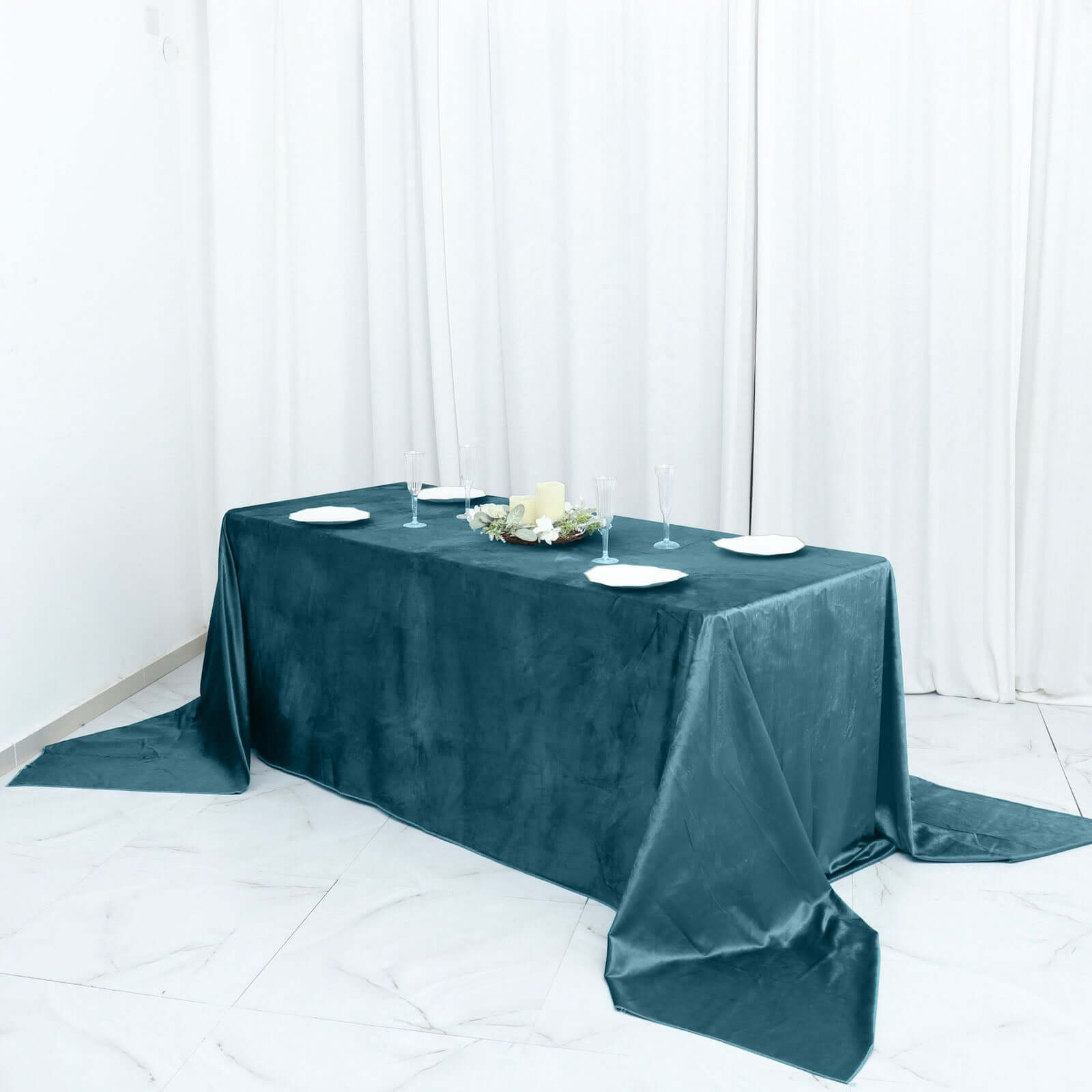 Premium Velvet 90x156 Rectangle Tablecloth Hunter Peacock Teal - Reusable Soft & Seamless Table Cover