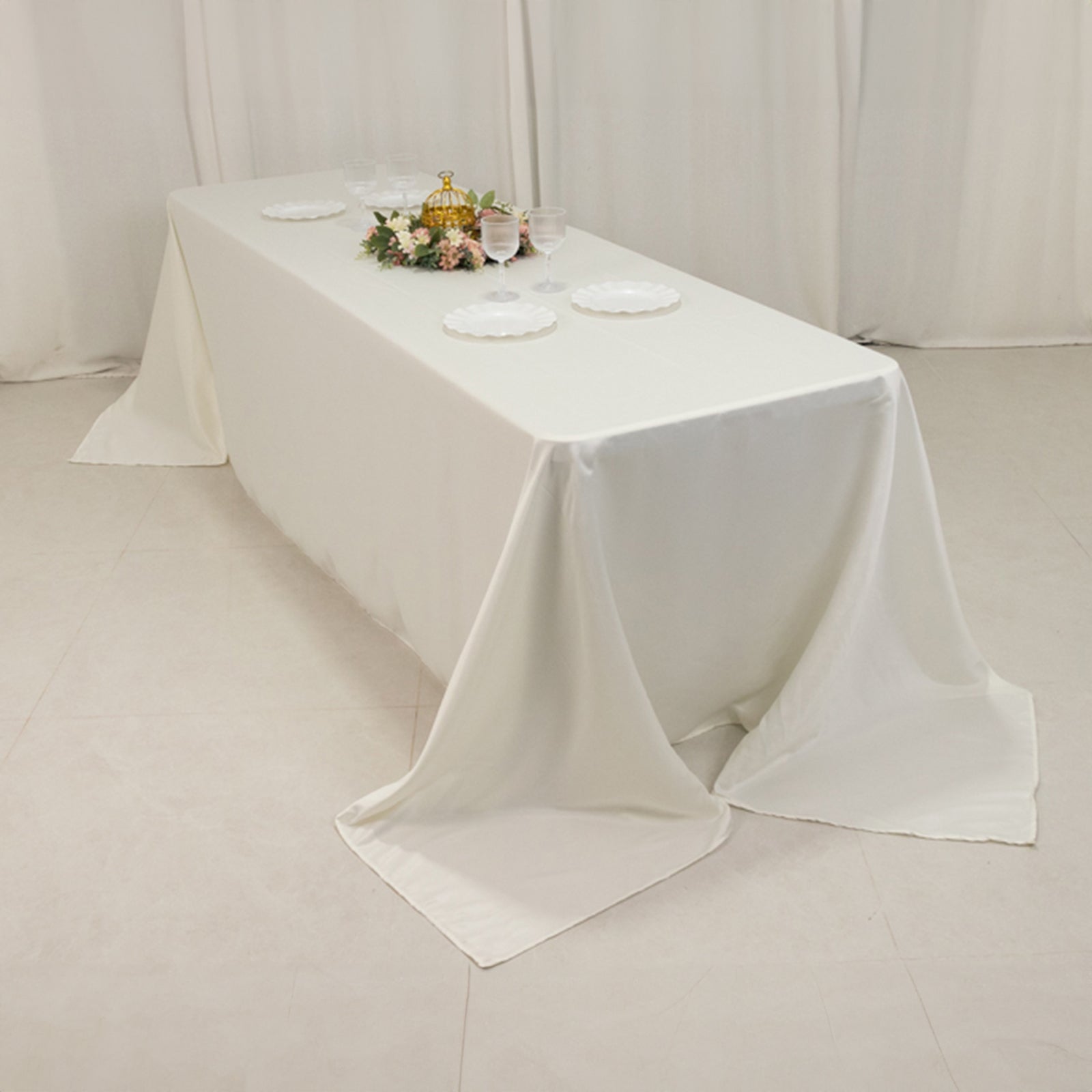 Lamour Satin 90x156 Rectangle Tablecloth Ivory - Luxurious, Soft Seamless Table Cover