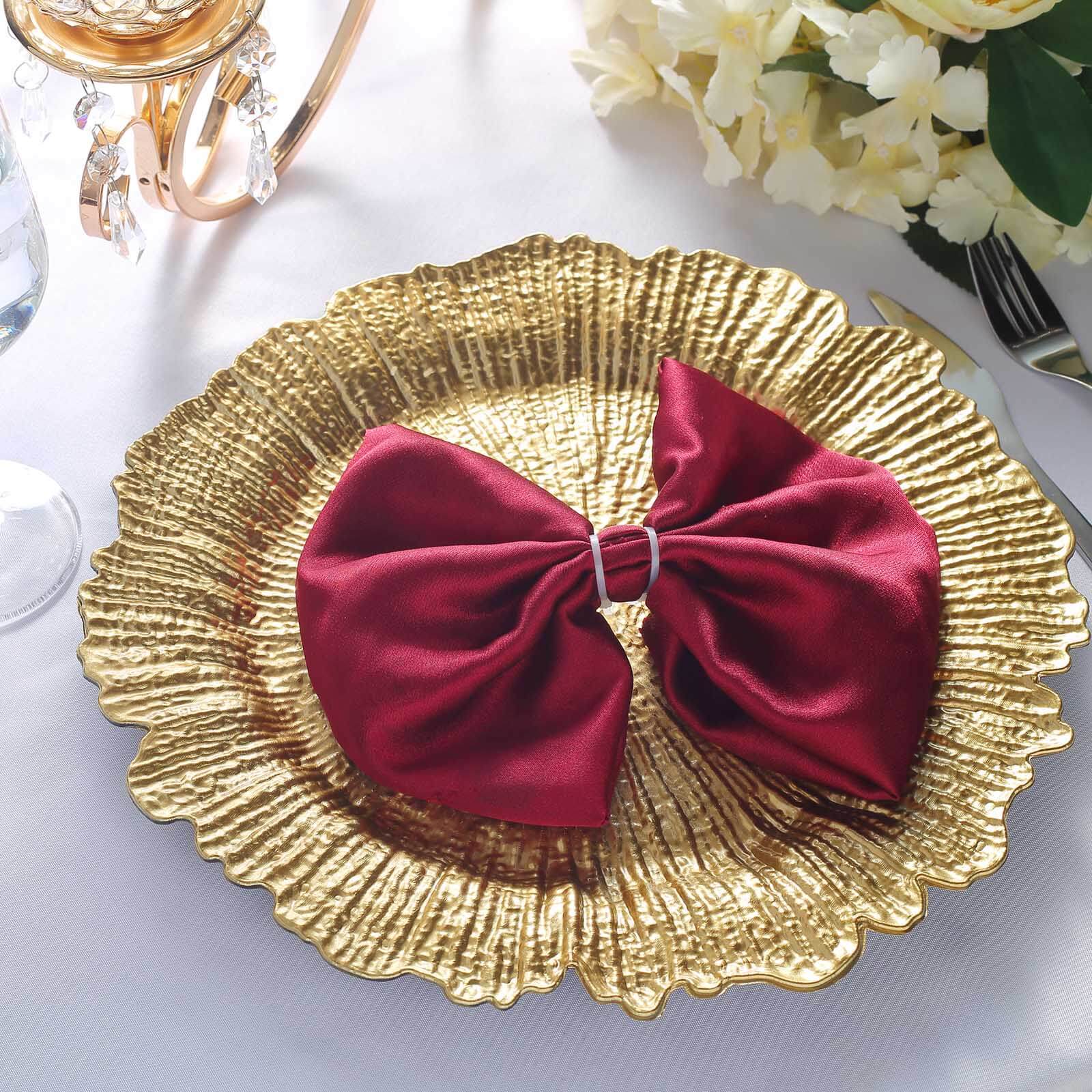 6-Pack Acrylic Plastic Round Charger Plates 13 in Gold with Reef Design, Classy Dinner Party Charger Tableware