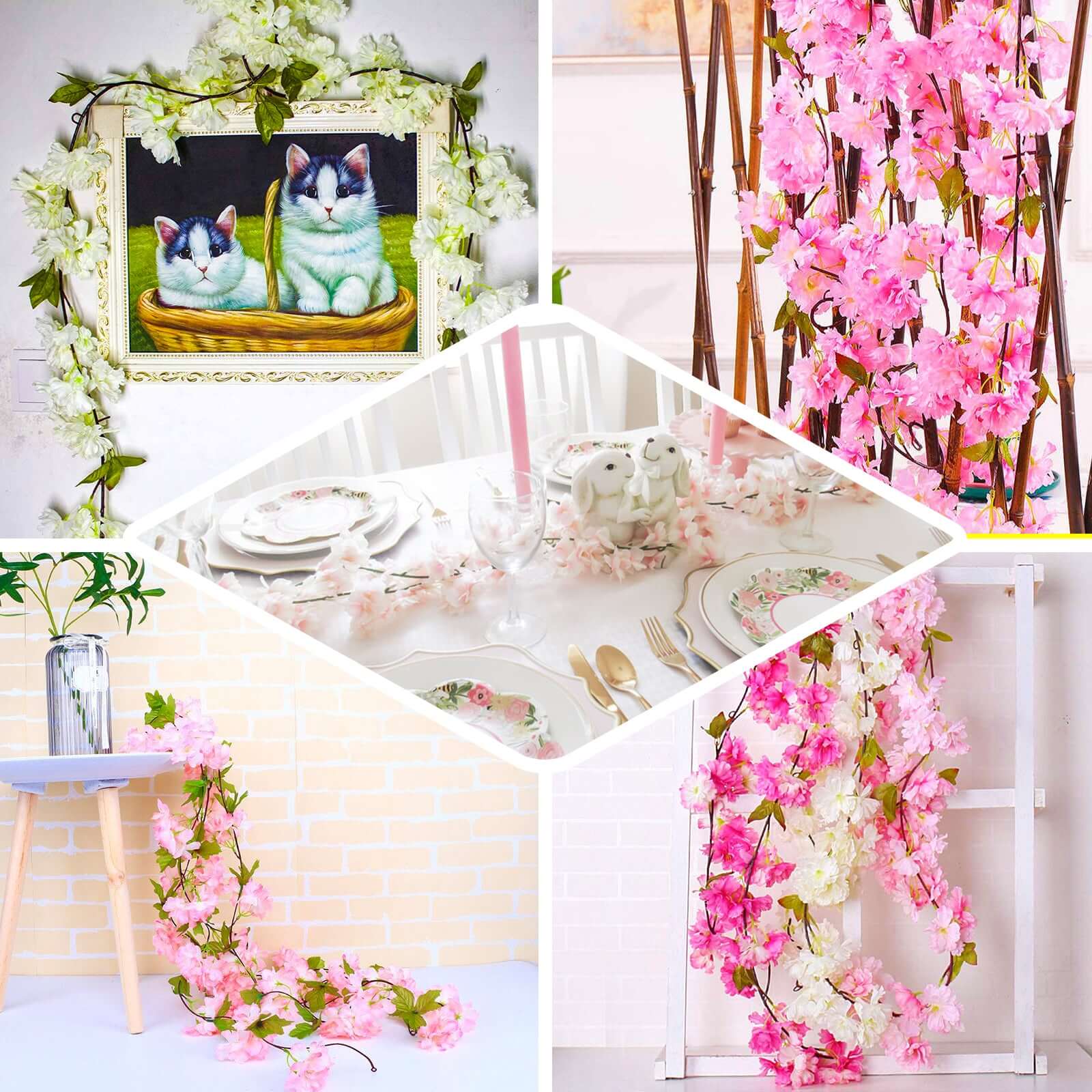 2 Pack 7ft Blush Artificial Cherry Blossom Flower Garland