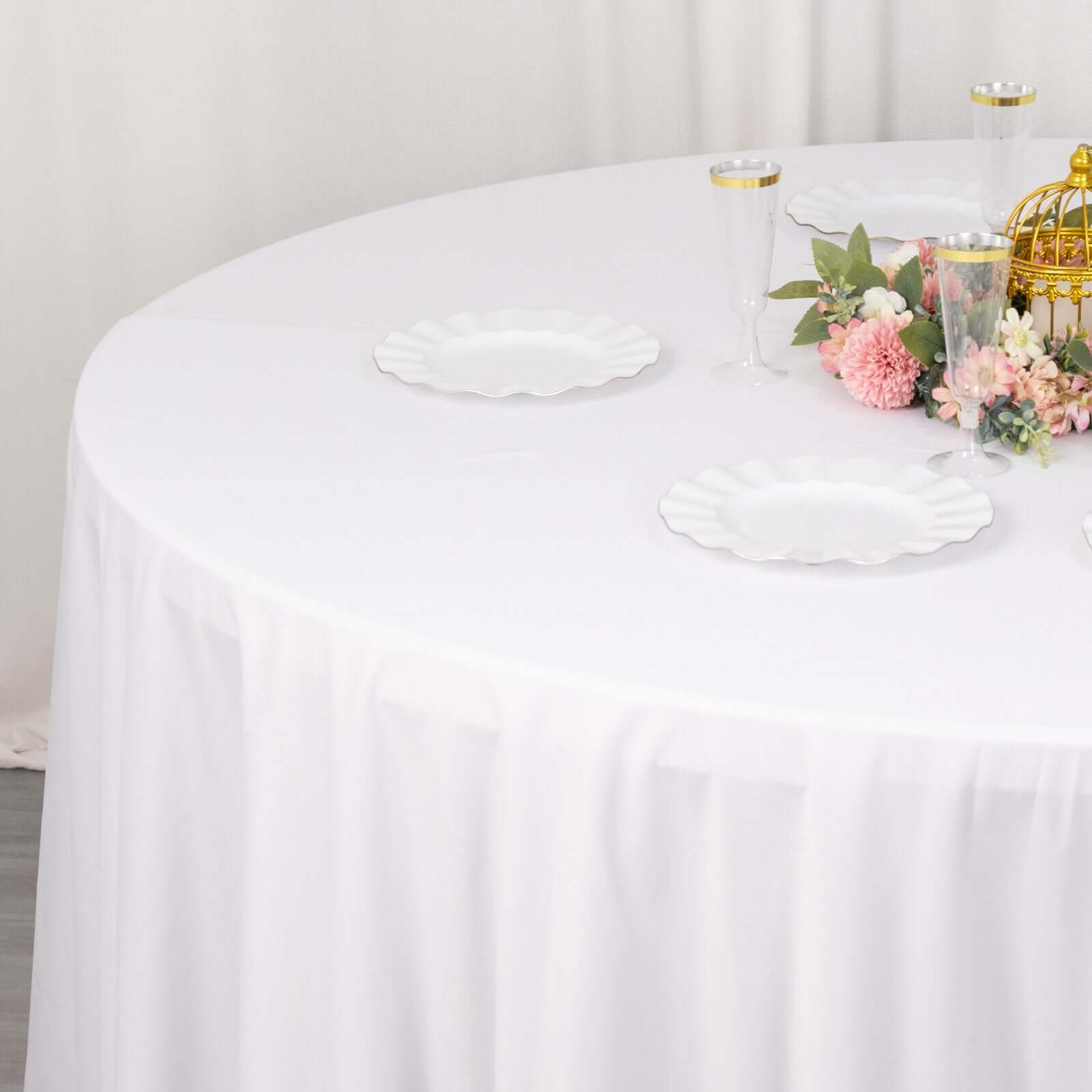 Premium Scuba Round 120 Tablecloth White - Wrinkle Free & Stain Resistant Seamless Table Cover for Weddings & Events