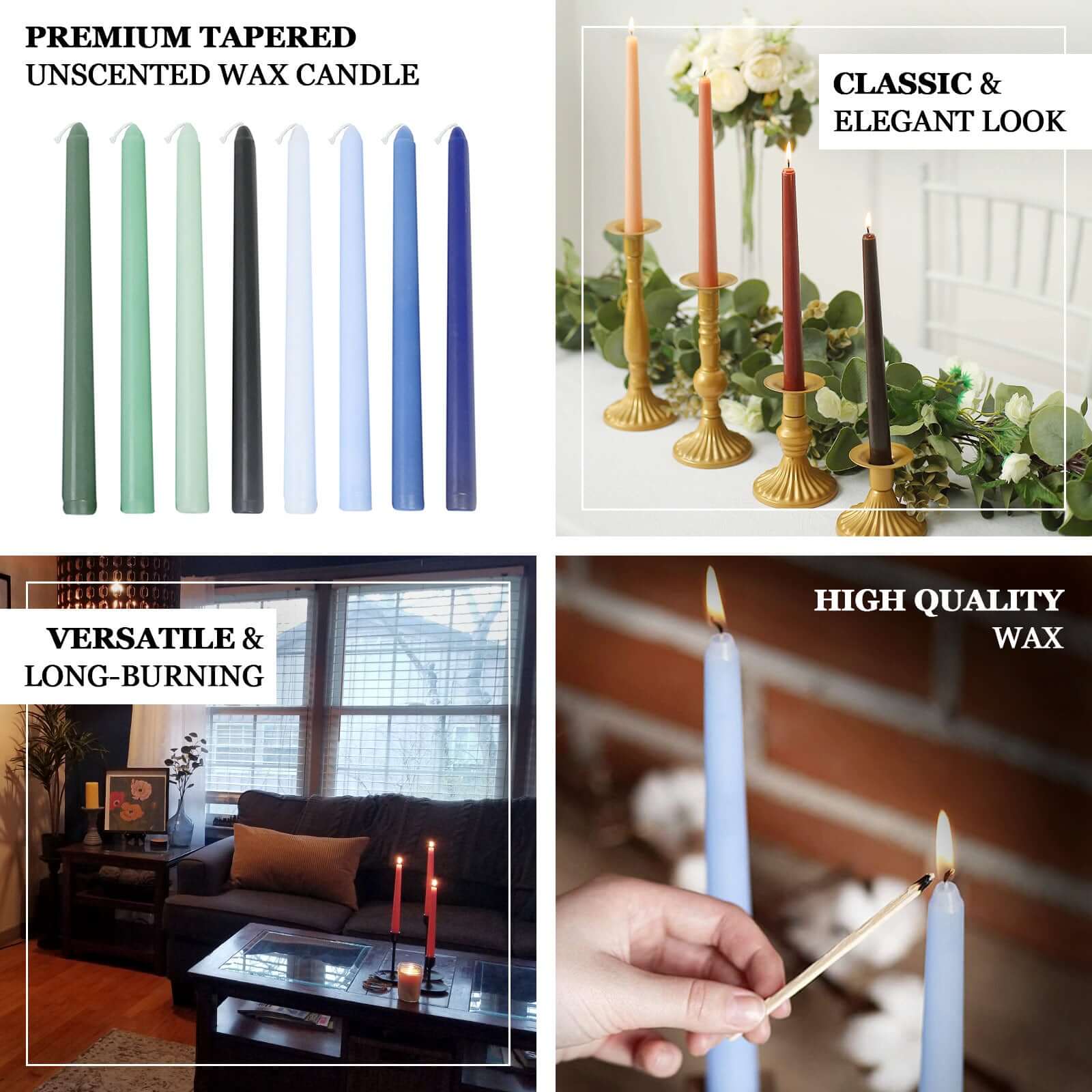 12-Pack Taper Candles Premium Wax Design Dusty Blue - Unscented Candles for Upscale Settings 10