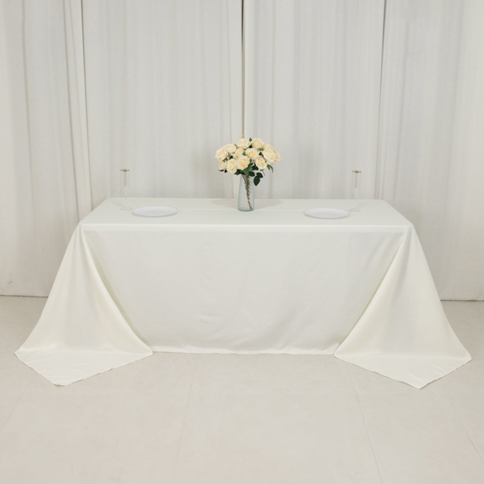 Fire Retardant Premium Polyester 90x132 Rectangular Tablecloth Ivory - High-Performance Seamless Table Cover