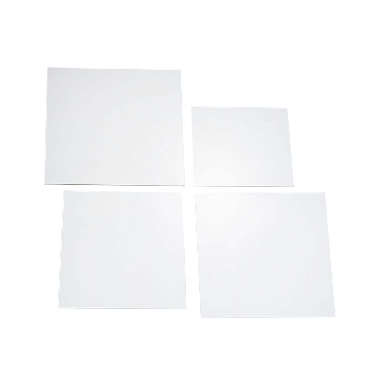 Set of 4 Acrylic Plexiglass Sheets Square Top Plates Assorted Sizes White - Protective Film Coating 3mm Thick