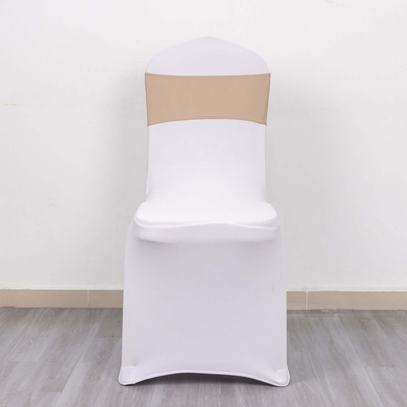 5 Pack Stretch Spandex Chair Sashes Nude - Reusable Chair Bands with Silver Diamond Ring Slide Buckle 5x14