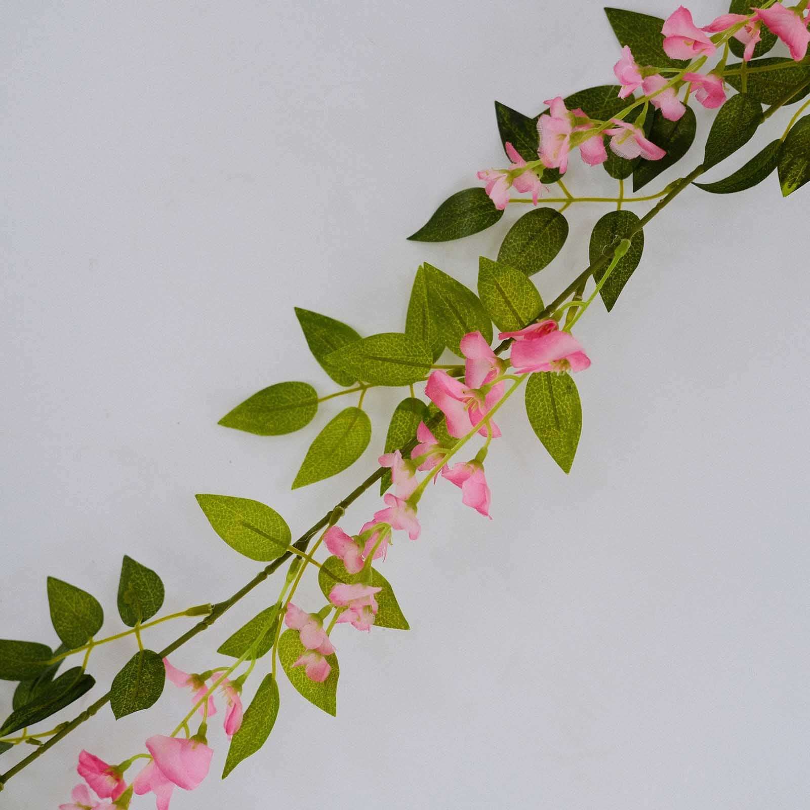 2 Pack 6ft Pink Artificial Wisteria Flower Garland Hanging Vines, Silk Floral Garland Wedding Arch Decor