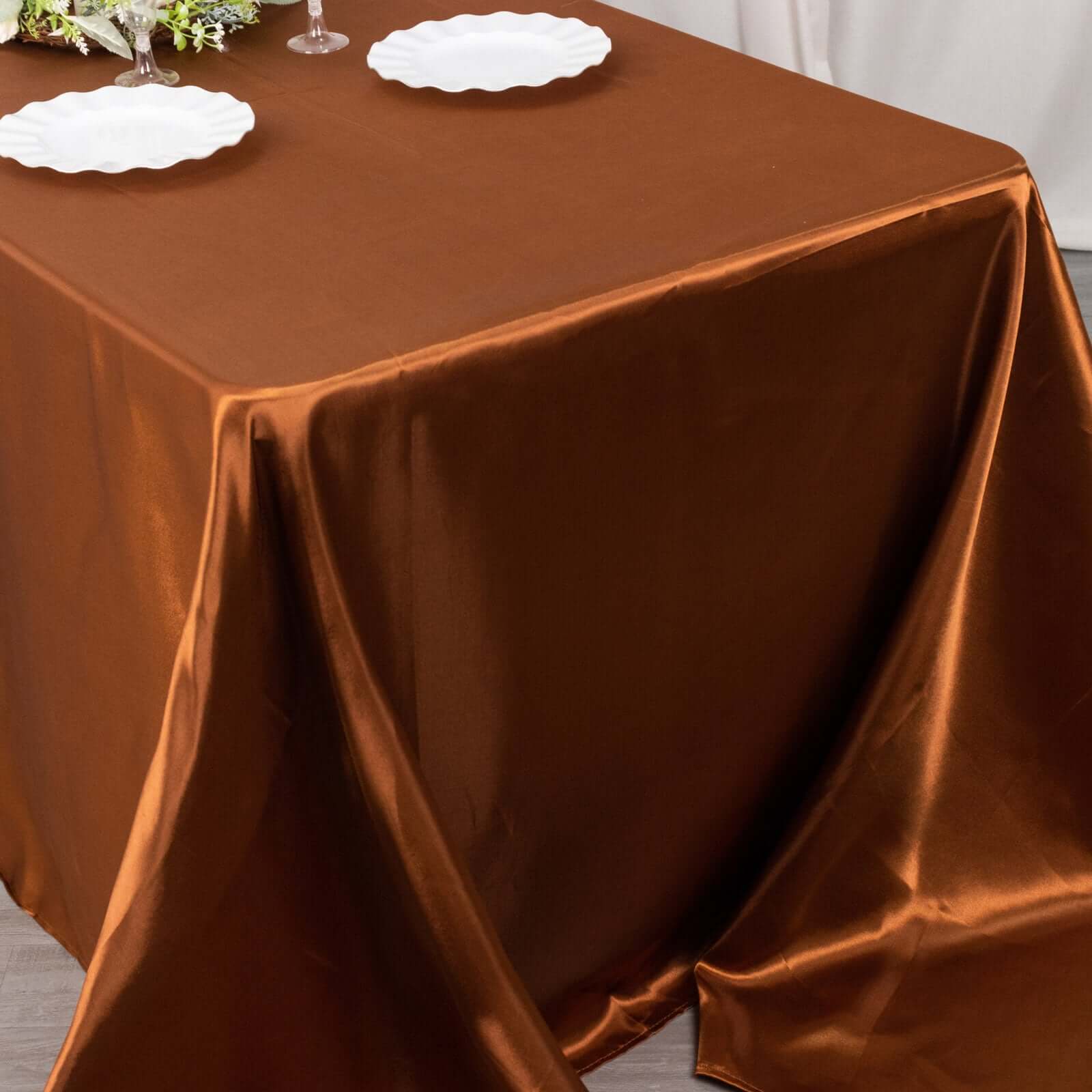 Satin Rectangular 90x132 Tablecloth Cinnamon Brown Satin - Seamless Table Cover