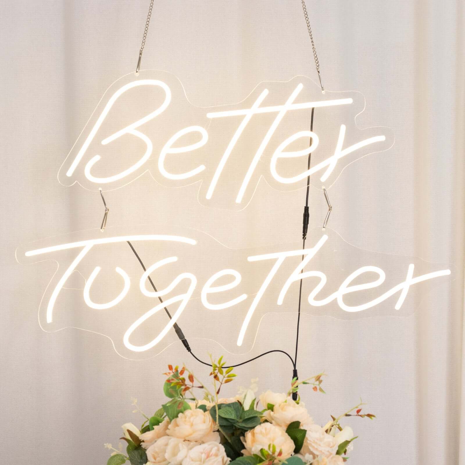 32 Better Together LED Neon Light Sign for Party or Home Wall Decor, Warm White Reusable Hanging Light With 5ft Chain