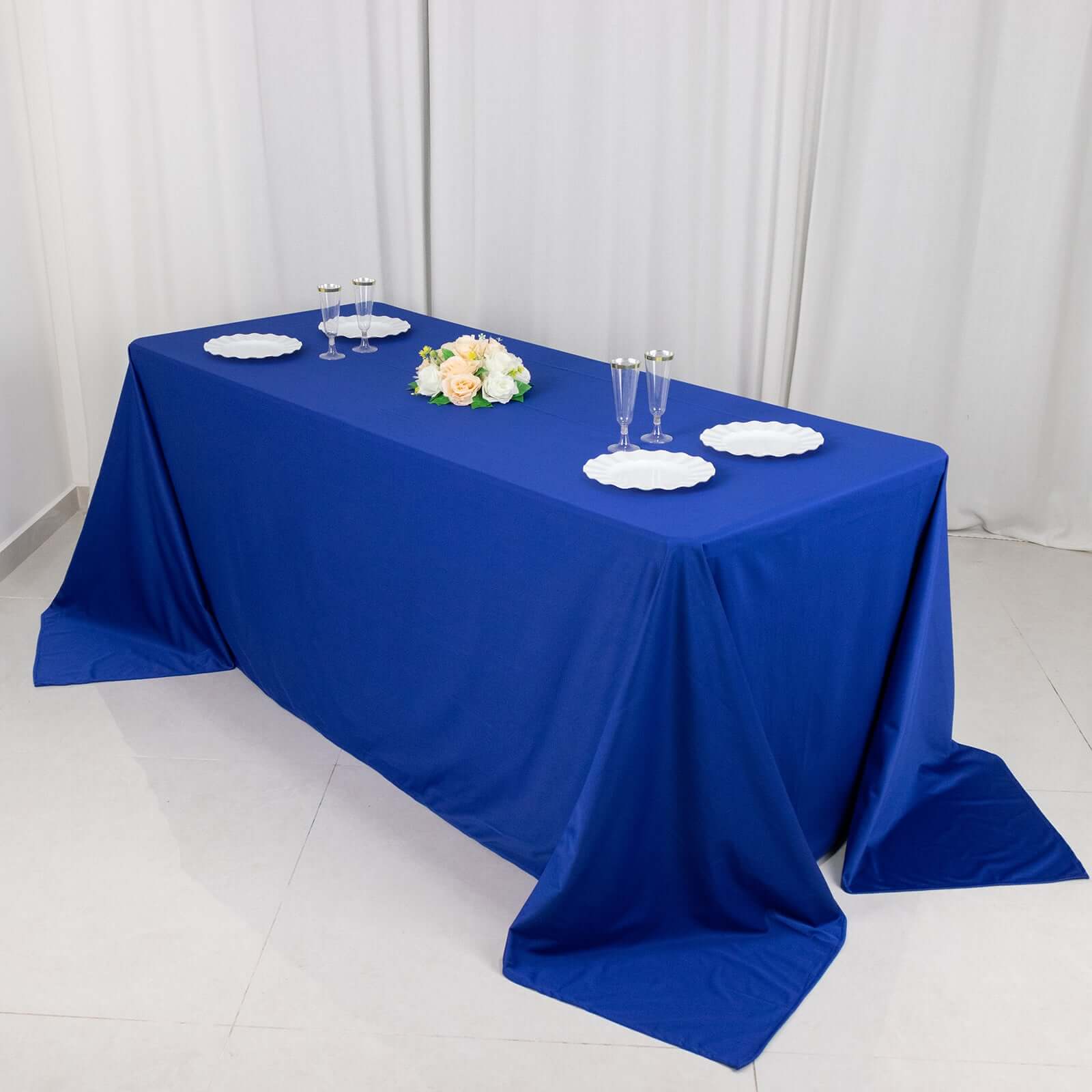 Premium Scuba Rectangular 90x132 Tablecloth Royal Blue - Wrinkle Free, Stain Resistant & Seamless Table Cover