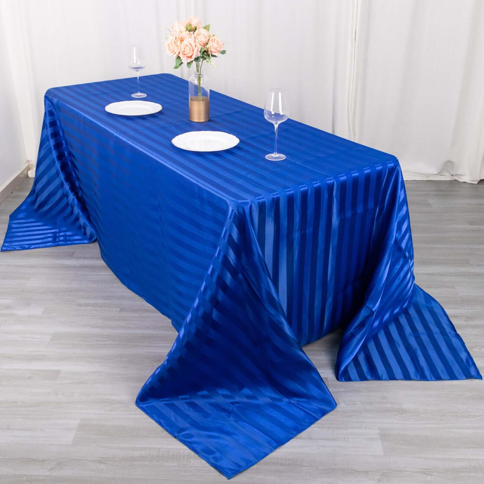 Satin Striped 90x132 Rectangular Tablecloth Royal Blue Satin Stripe - Seamless Silky Smooth Table Cover