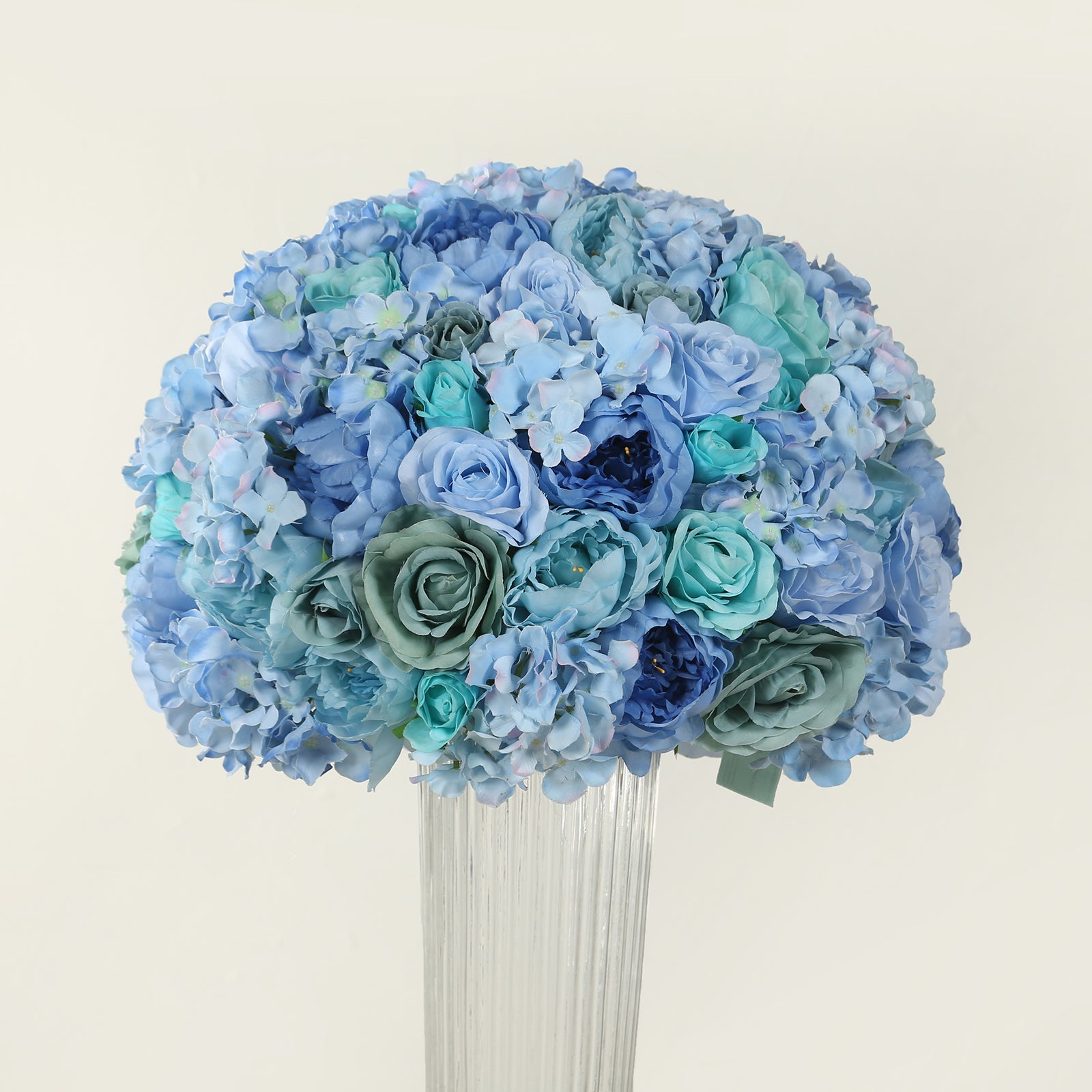 Pre-Arranged Silk Rose Bouquet Floral Arrangement Table Decor, Large Blue Artificial Rose Flower Balls Wedding Centerpieces - 20