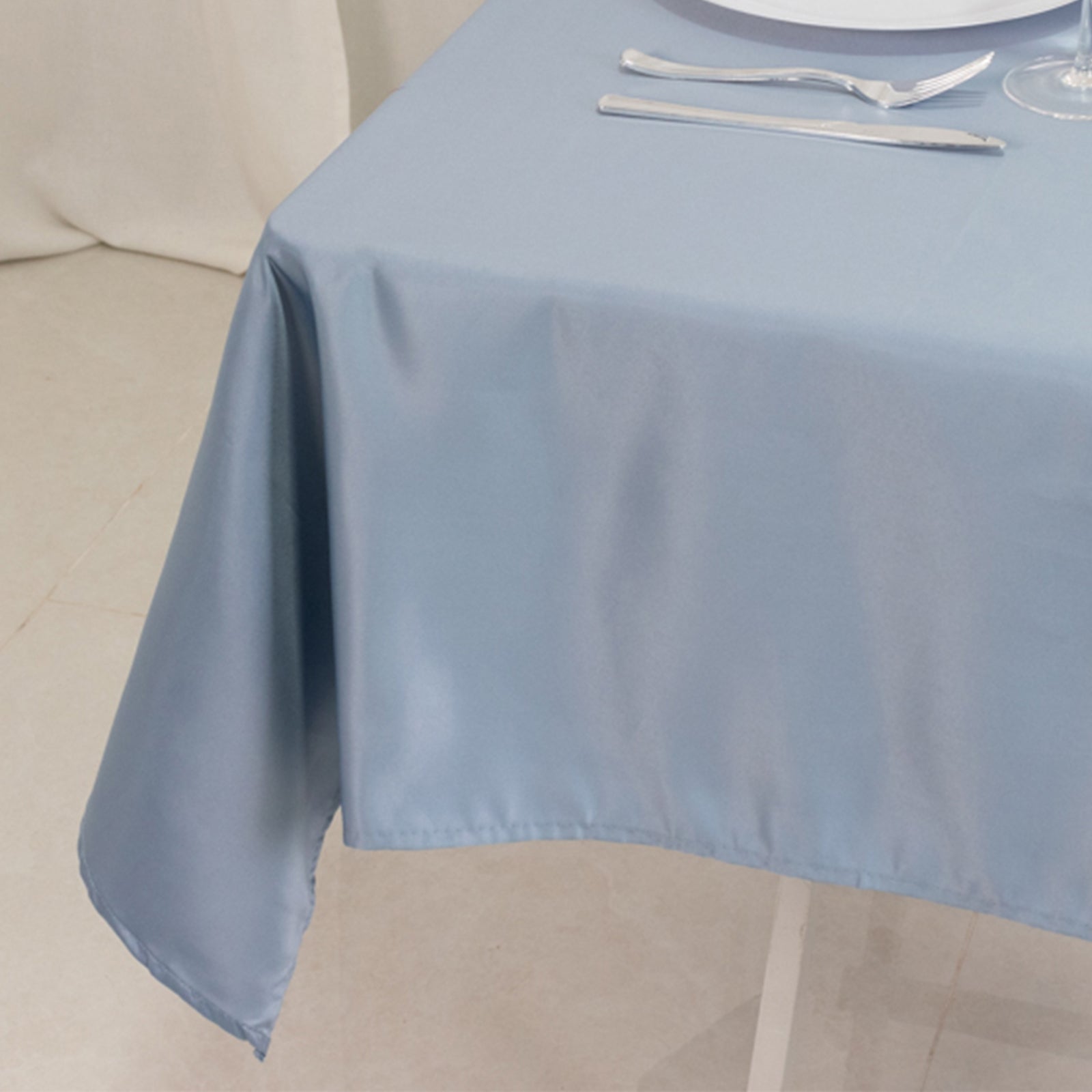 Lamour Satin 54x54 Table Overlay Square Tablecloth Dusty Blue - Durable & Silk-Like Table Cover