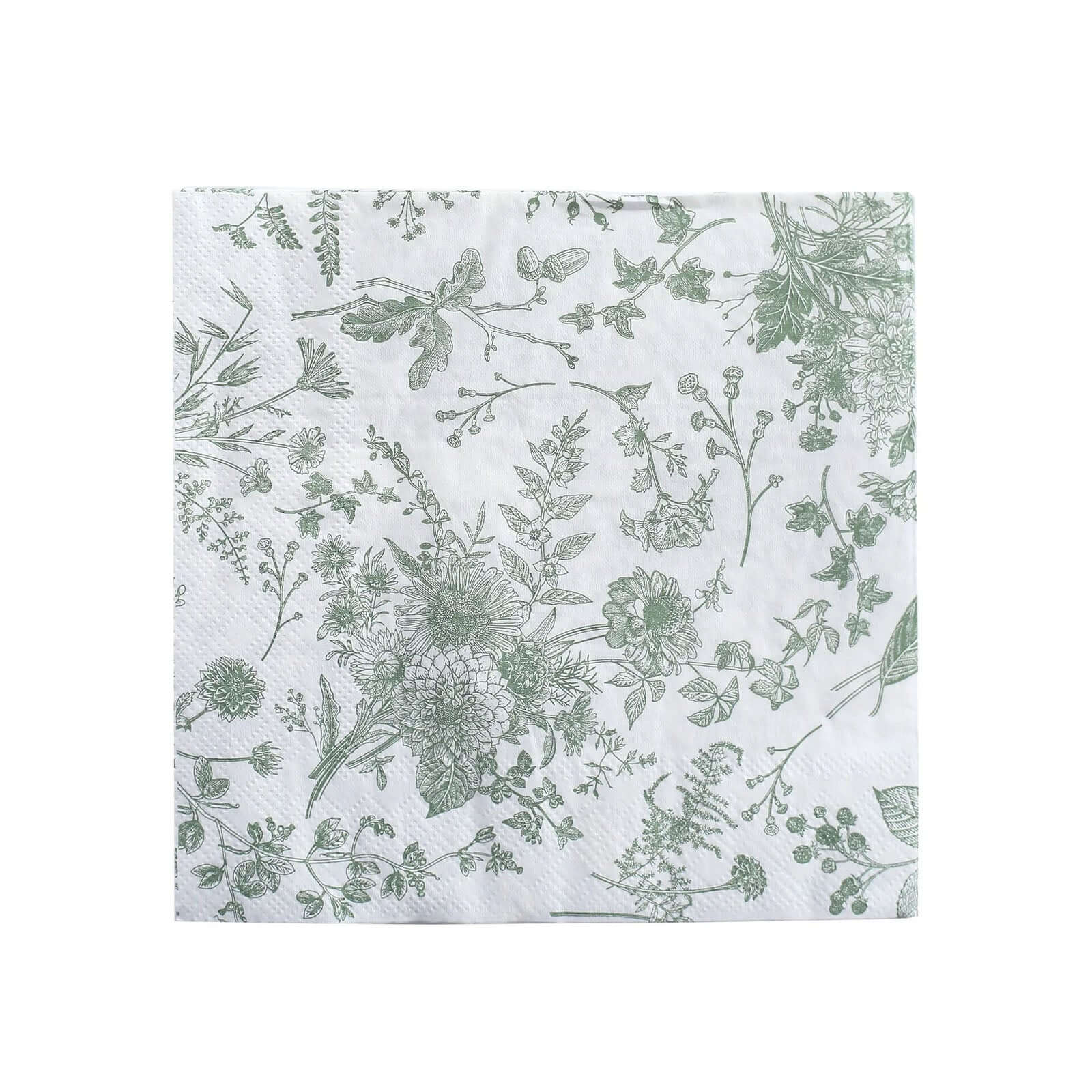 20-Pack Paper Cocktail Napkins with French Toile Print White/Sage Green - Disposable 2 Ply Beverage Napkins for Events 5x5