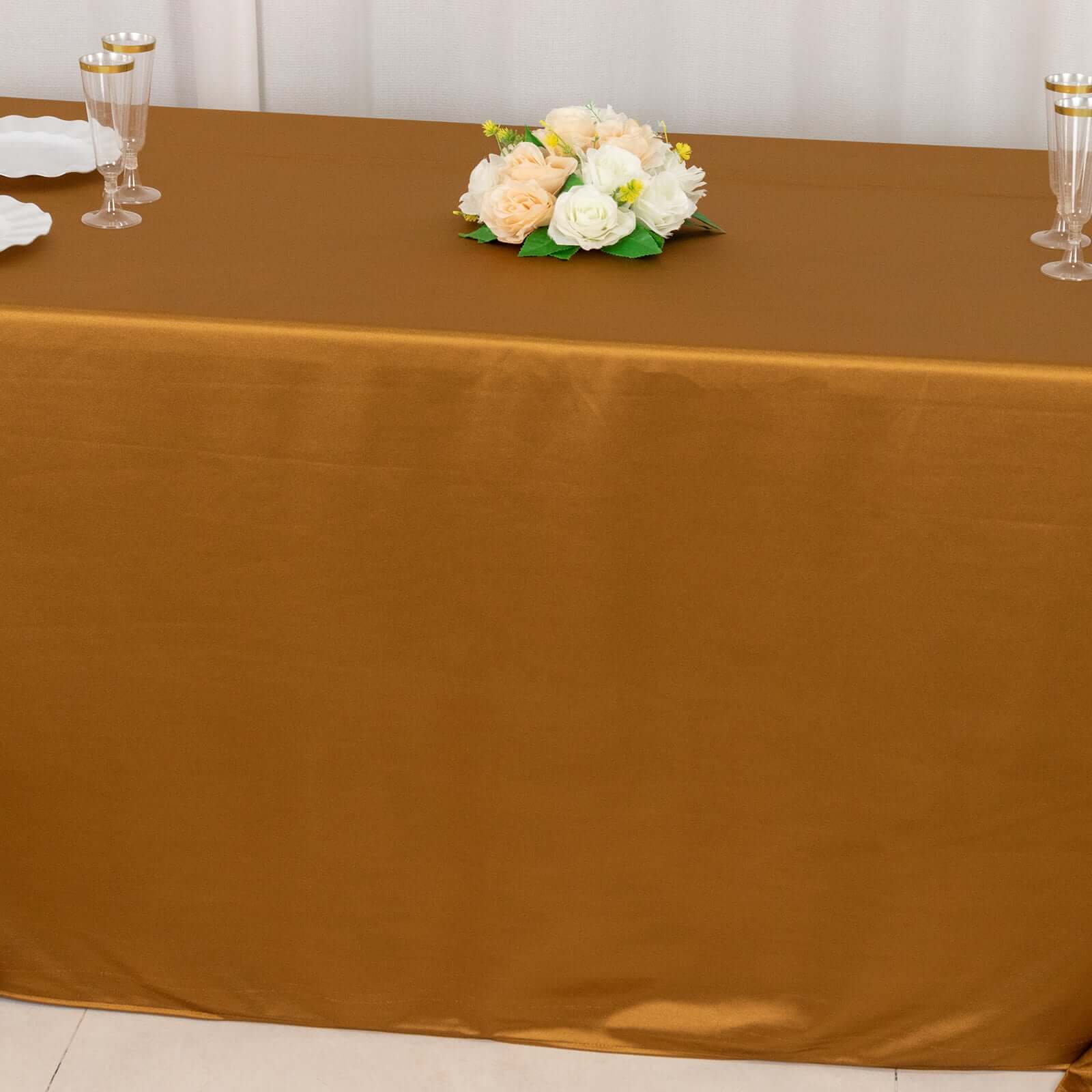 Premium Scuba Rectangular 90x156 Tablecloth Shimmering Gold - Wrinkle Free & Stain Resistant Seamless Table Cover for Weddings and Parties