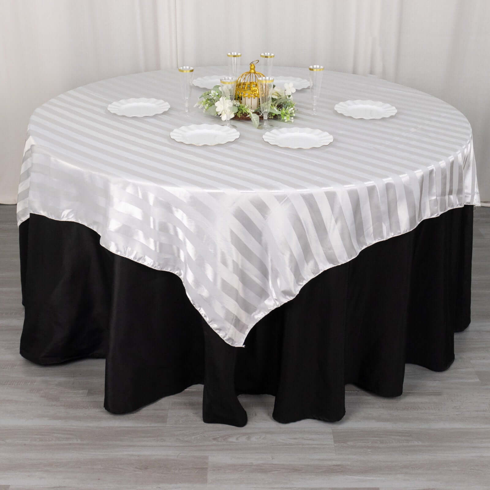 Satin 72x72 Table Overlay Square Tablecloth White - Stripe Design for Stylish Celebrations