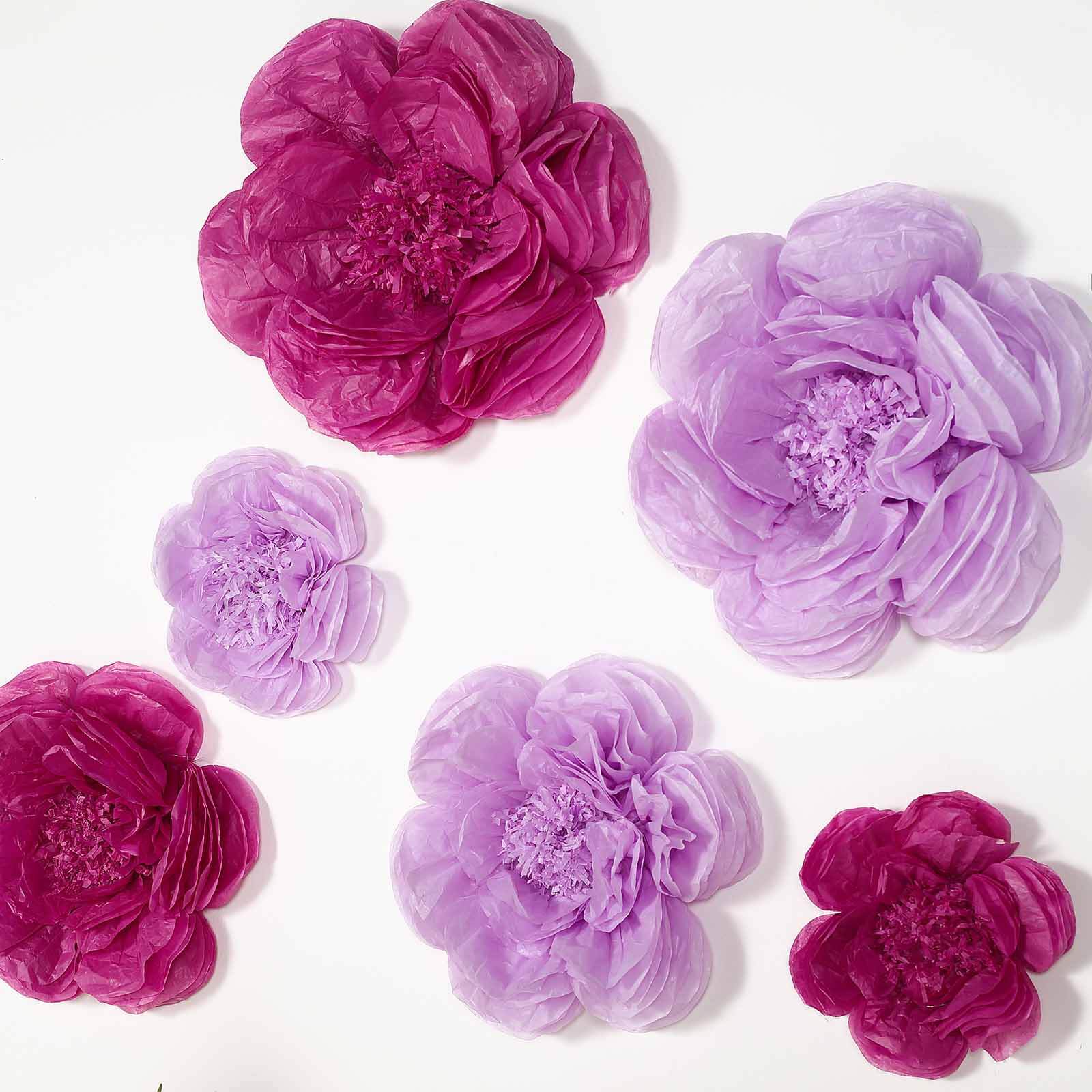 Set of 6 Lavender Eggplant Giant Peony 3D Paper Flowers Wall Decor - 12,16,20