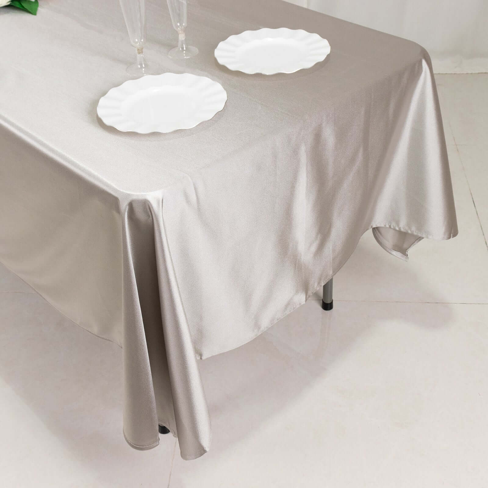 Premium Scuba Rectangular 60x102 Tablecloth Shimmering Silver - Wrinkle Free & Stain Resistant Table Cover