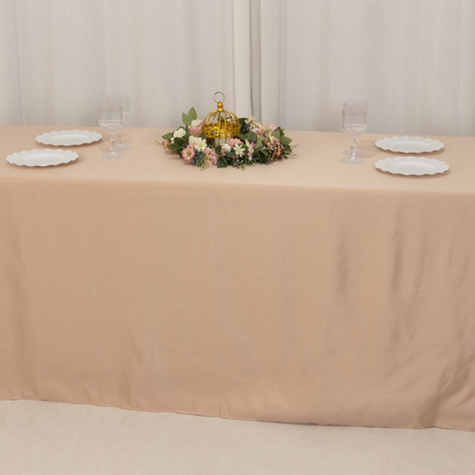 Lamour Satin 90x156 Rectangle Tablecloth Nude - Luxurious, Soft Seamless Table Cover