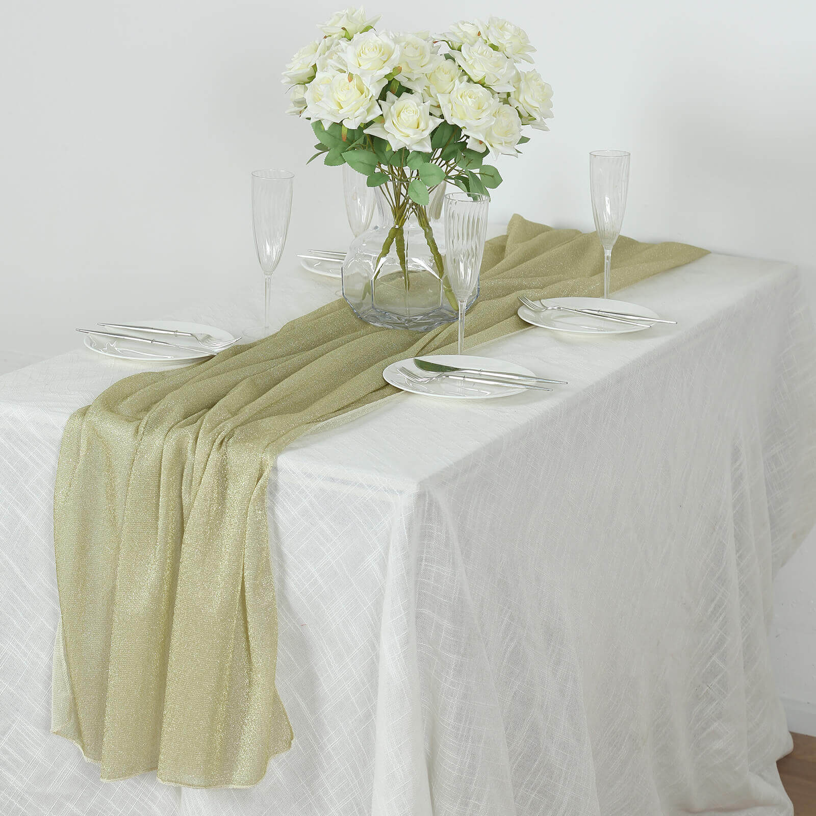 Glitter Gauze 27x120 Table Runner Champagne - Sparkling Reusable Sheer Table Linen