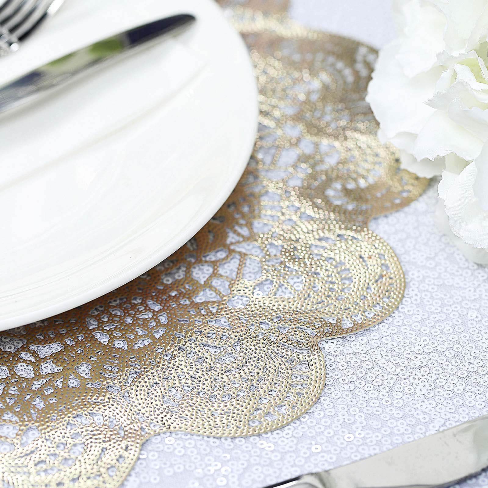 6-Pack Dining Table Mats Floral Lace Design Gold - Vinyl Non-Slip Surface with Vintage Appeal 15