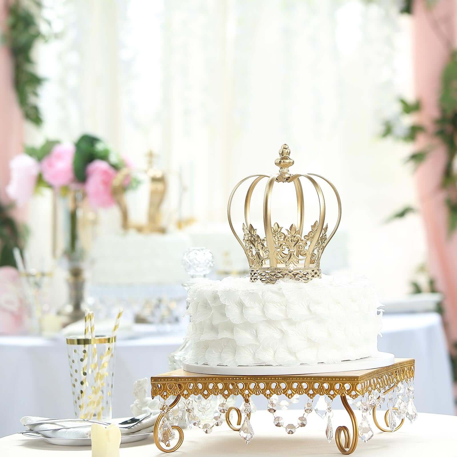 Metal Royal Crown Cake Topper Gold - Stunning Cake Centerpiece Decoration with Intricate Fleur-De-Lis Sides for Glamorous Events & Special Occasions 8