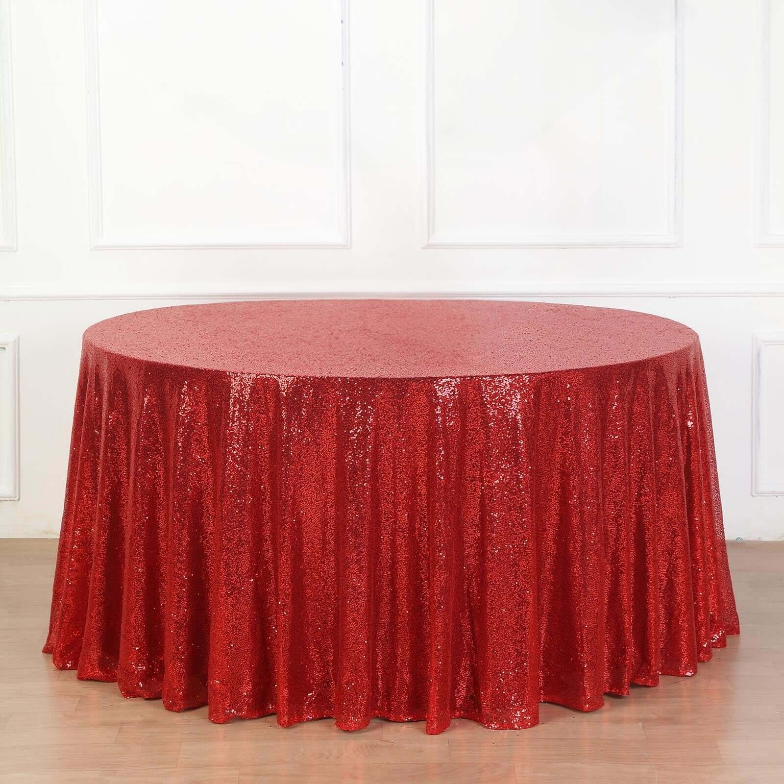 Sequin 132 Round Tablecloth Red - Seamless Dazzling Table Cover