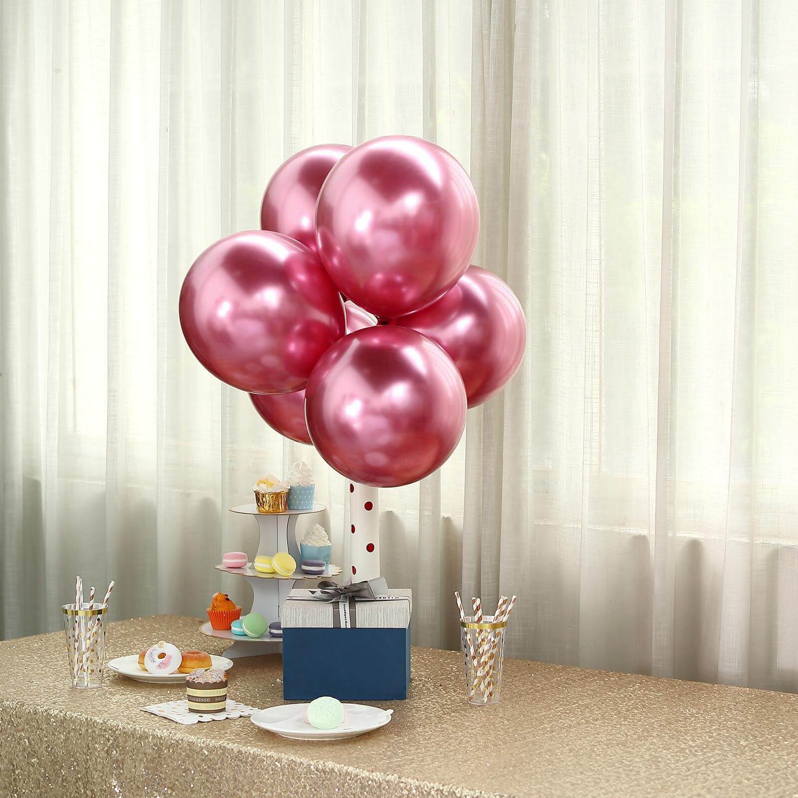 25 Pack 12 Metallic Chrome Pink Latex Helium or Air Party Balloons