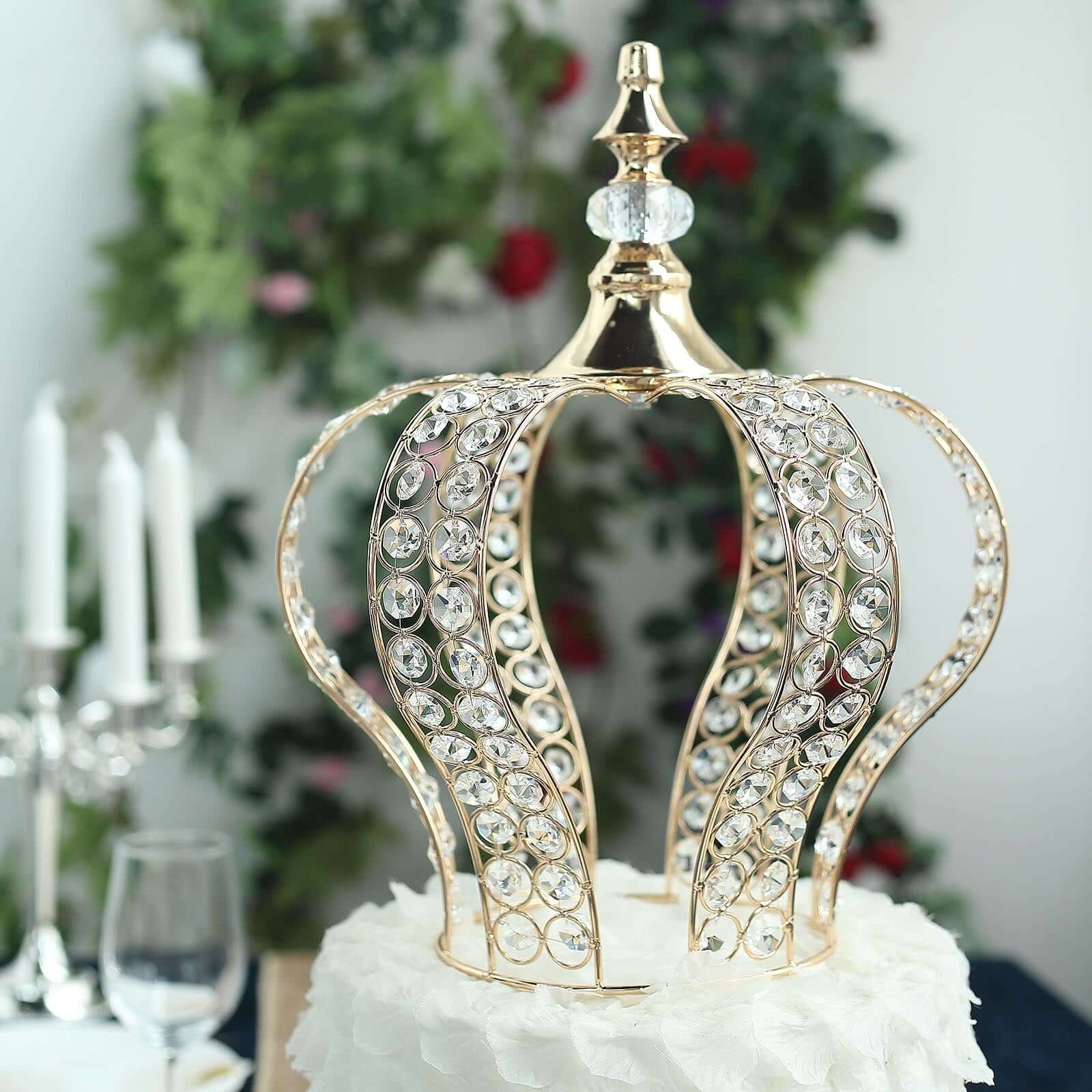 Crystal-Bead Royal Crown Cake Topper Metallic Gold - Dazzling Cake Centerpiece Decor for Luxurious Birthdays Receptions & Romantic Celebrations 14