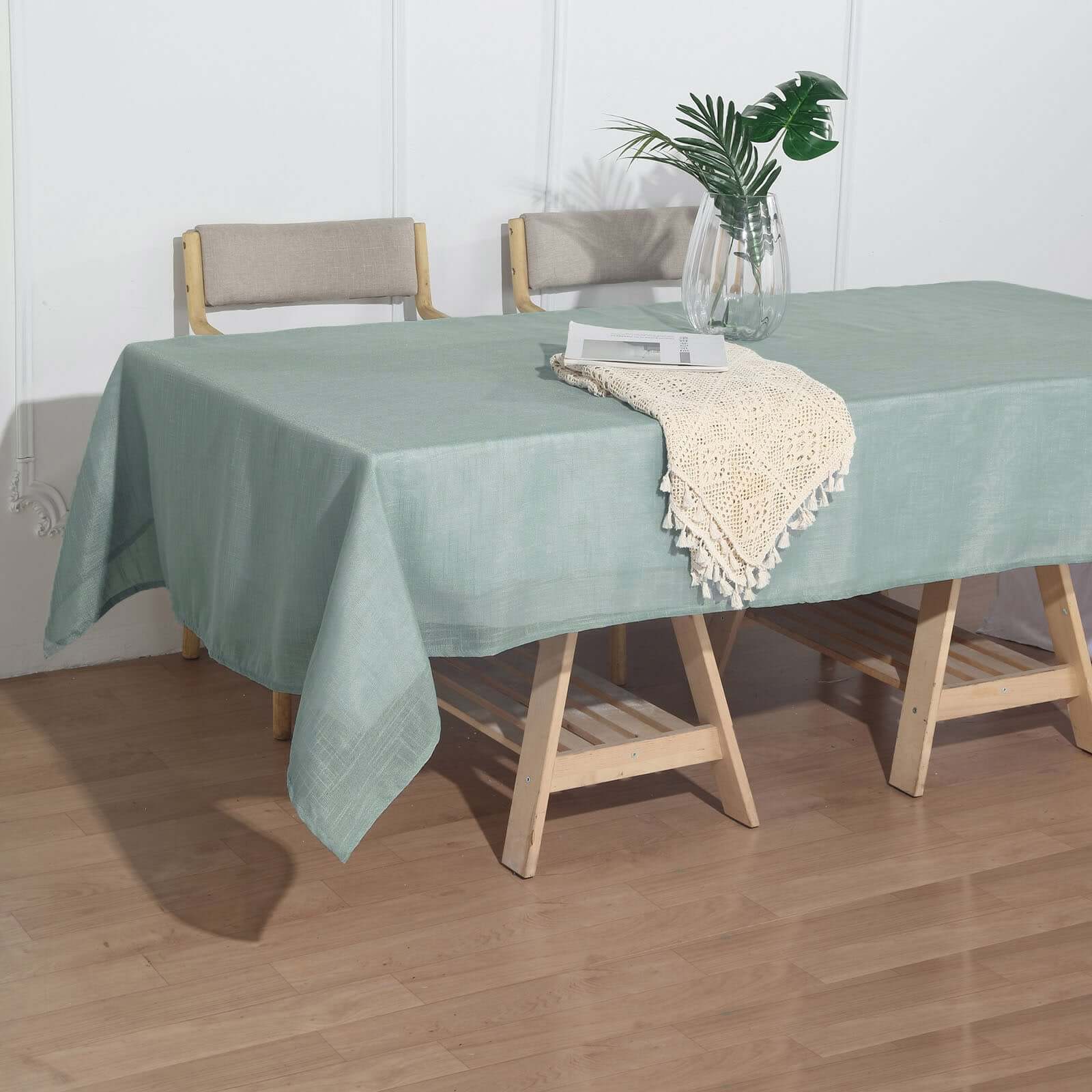 60x102 Dusty Blue Rectangular Tablecloth, Linen Table Cloth With Slubby Textured, Wrinkle Resistant