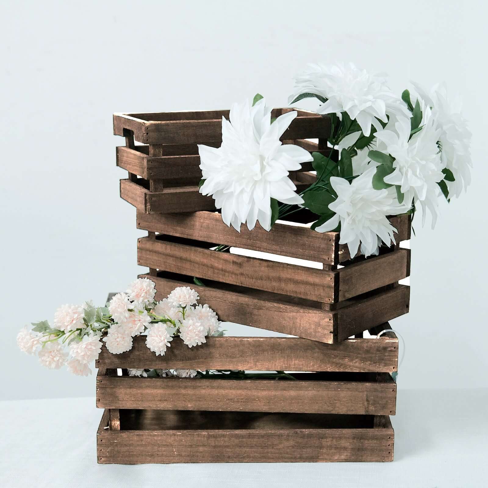 Set of 3 Rustic Wooden Crates Smoked Brown - Multi-Purpose Planters, Storage Containers & Display Risers