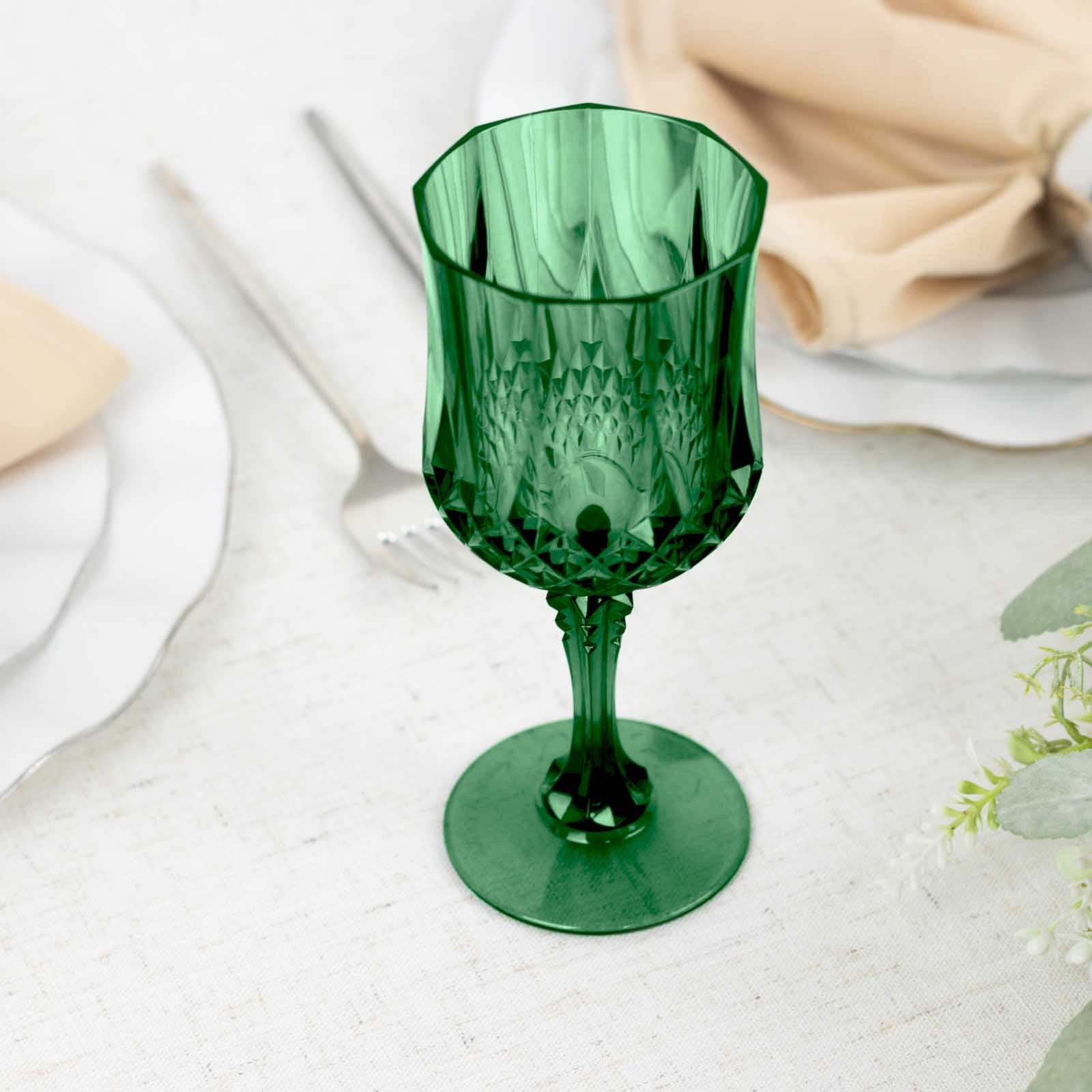 6-Pack Plastic Cocktail Goblets Hunter Emerald Green Transparent Crystal Cut - Shatterproof Drinkware 8oz