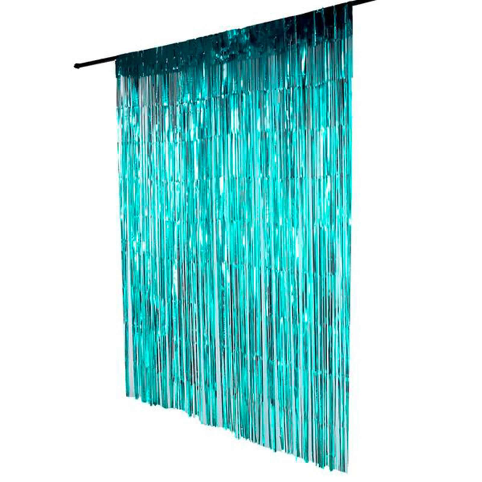 8ft Turquoise Metallic Tinsel Foil Fringe Doorway Curtain Party Backdrop