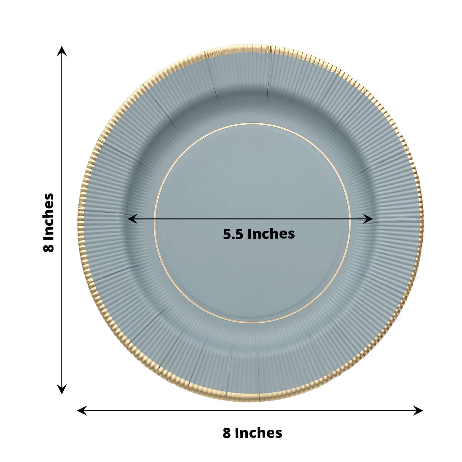 25-Pack Paper 8 Round Dessert Plates in Dusty Blue Sunray Design with Gold Rim - Disposable Heavy Duty 350GSM Appetizer Salad Plates