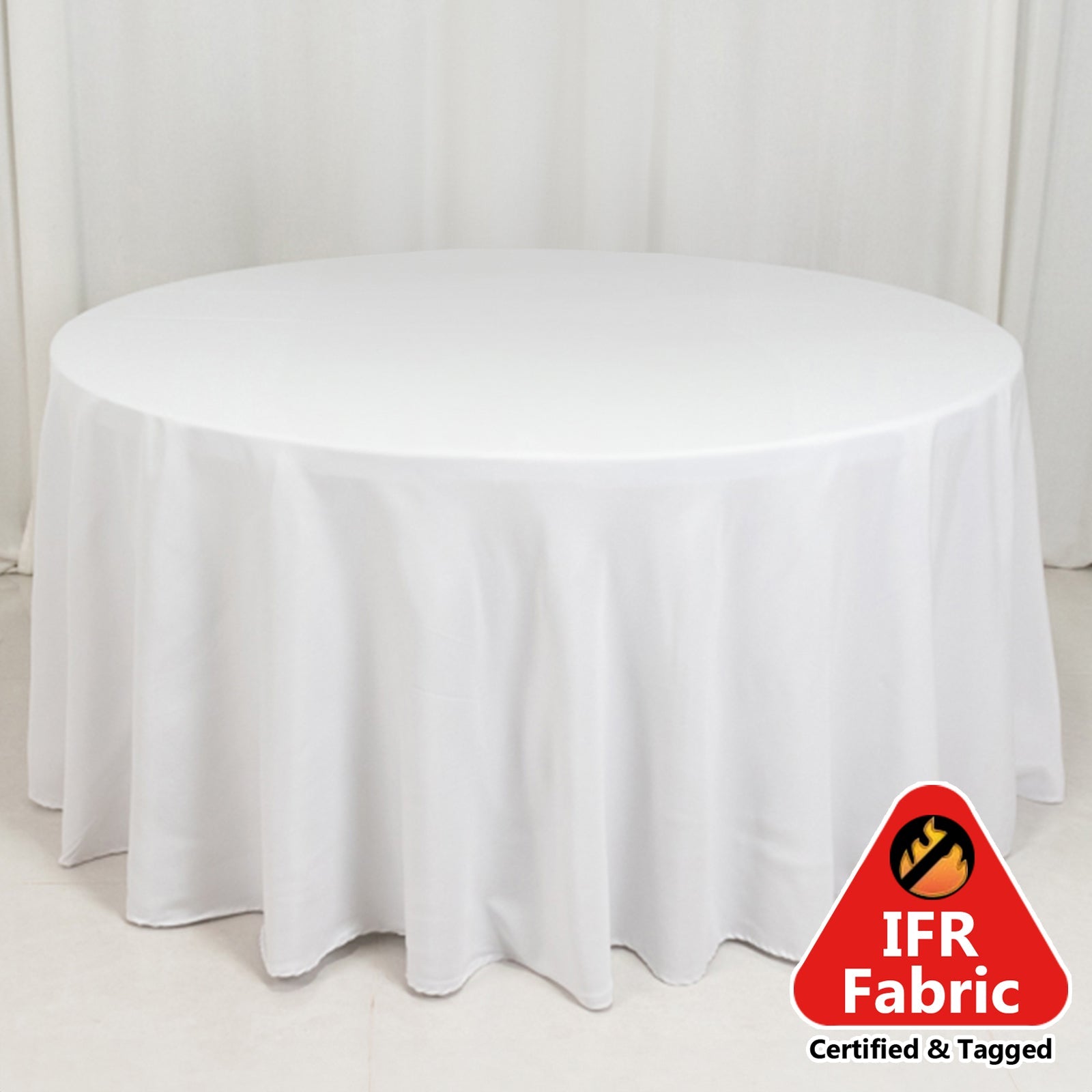 Fire Retardant Premium Polyester 120 Round Tablecloth White - Stylish High-Performance Seamless Table Cover for Large Gatherings