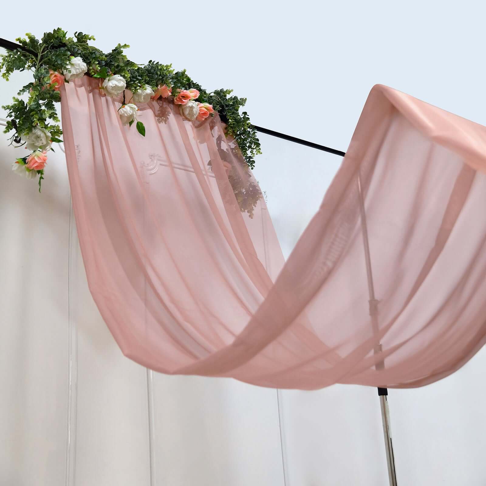 5ftx14ft Premium Dusty Rose Chiffon Curtain Panel, Durable Flame Resistant Backdrop Ceiling Drapery With Rod Pocket