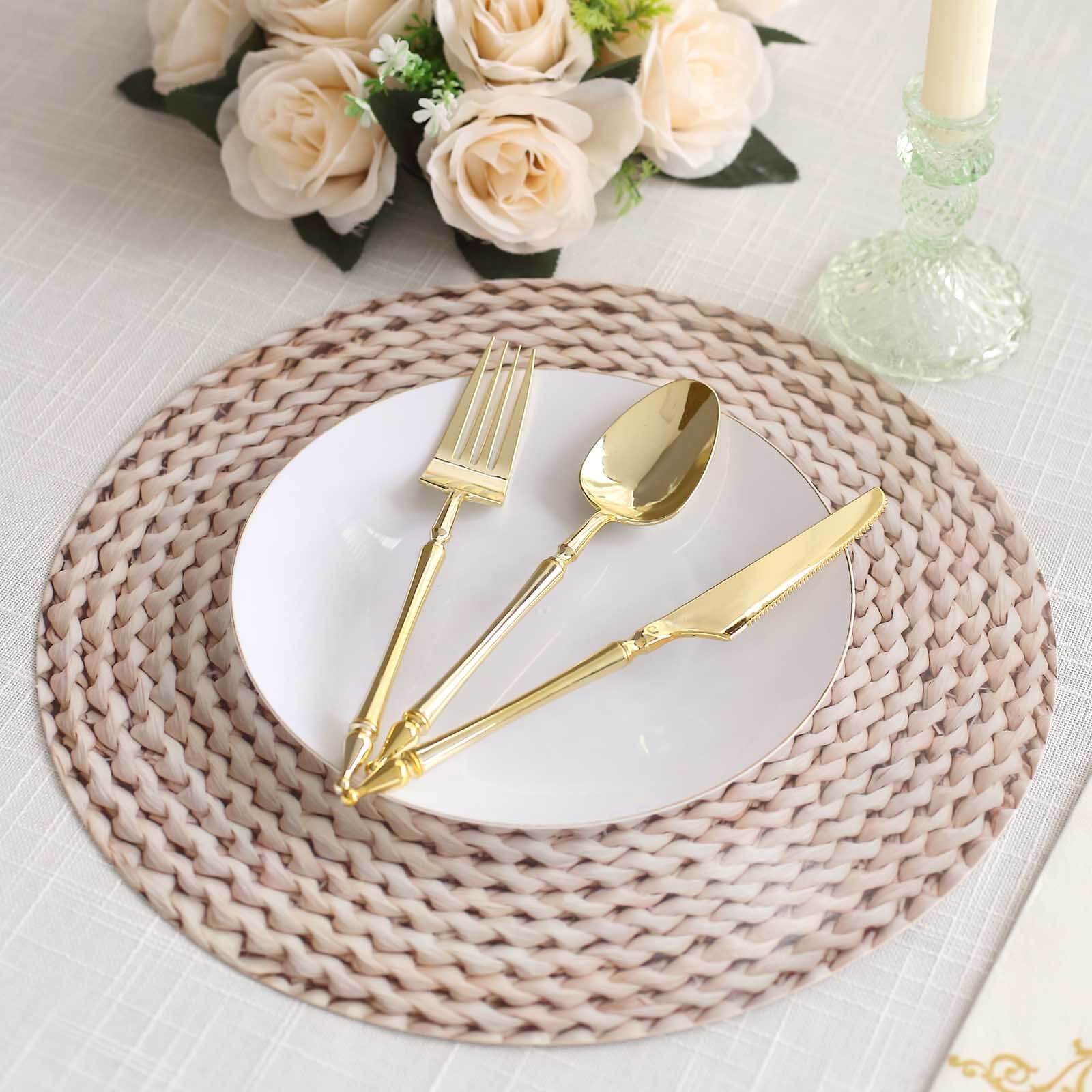 6-Pack Disposable Table Placemats in Wheat with Woven Rattan Print - 700GSM Cardboard Placemats for Rustic Themes & Outdoor Events 13