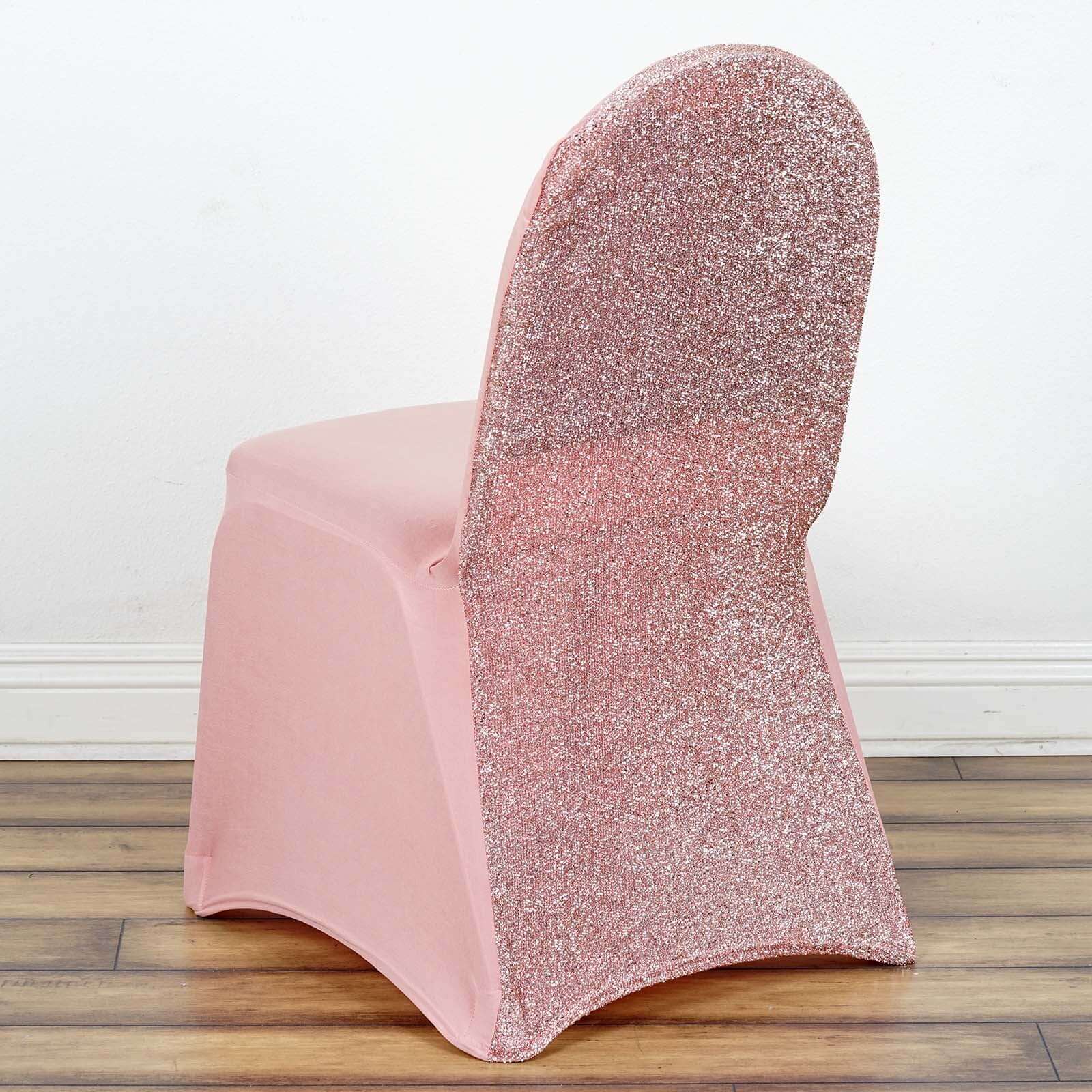 Spandex Chair Cover with Metallic Shimmer Tinsel Back for Banquet Chairs Rose Gold - Fitted Slipcover