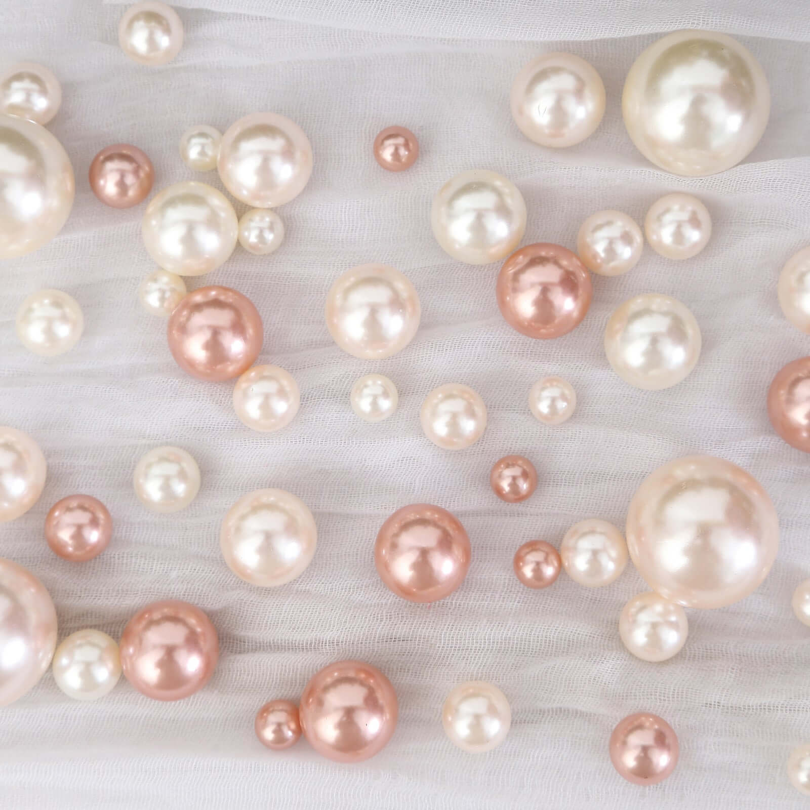 200Pcs Assorted Pearl Beads Vase Fillers in Rose Gold and Off White - Lustrous DIY Craft Bead Set