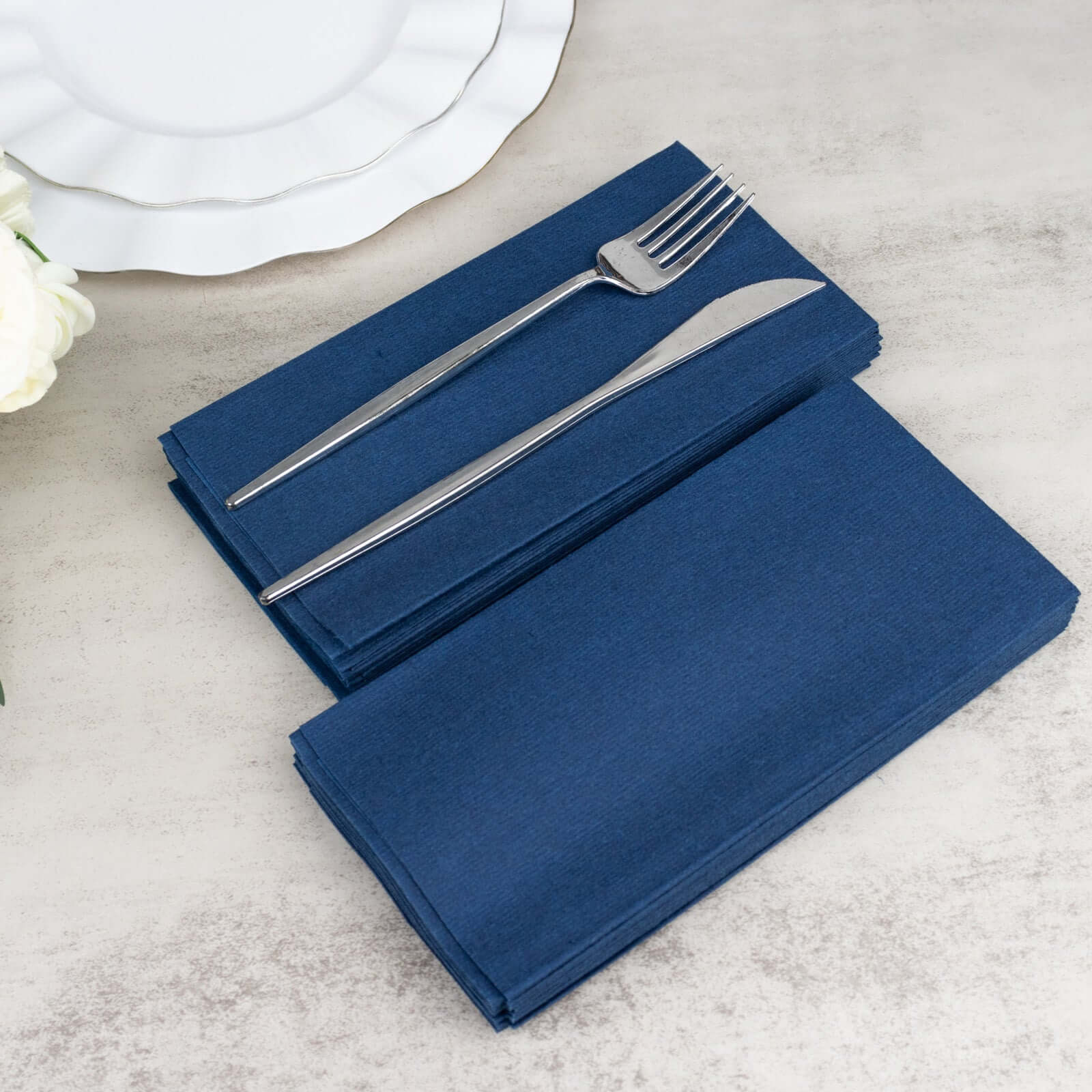 20-Pack Paper Linen-Like Napkins Navy Blue - Disposable Hygienic Airlaid Guest Towels 8.5x4