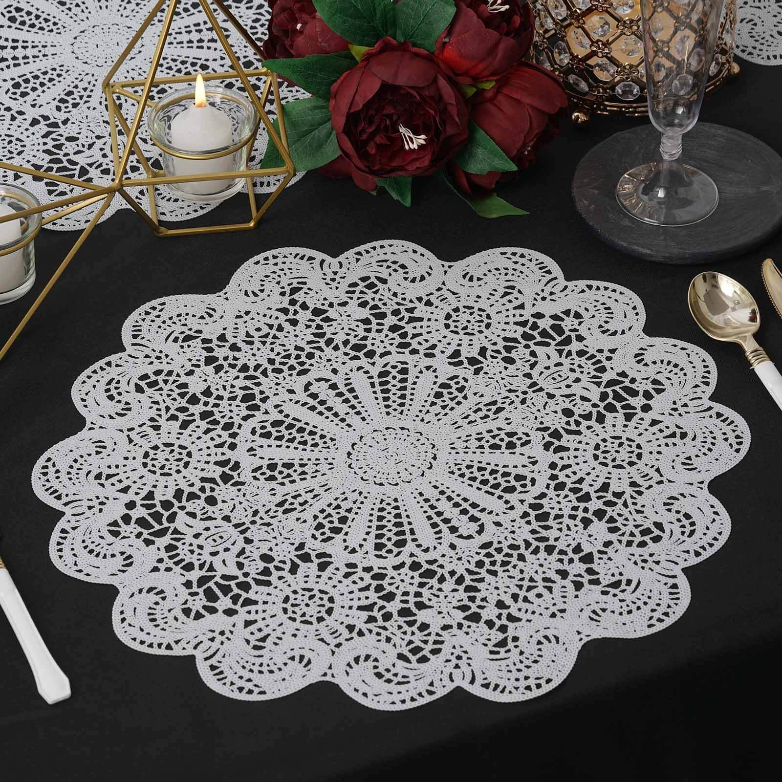 6-Pack Dining Table Mats Floral Lace Design White - Vinyl Non-Slip Surface with Vintage Appeal 15