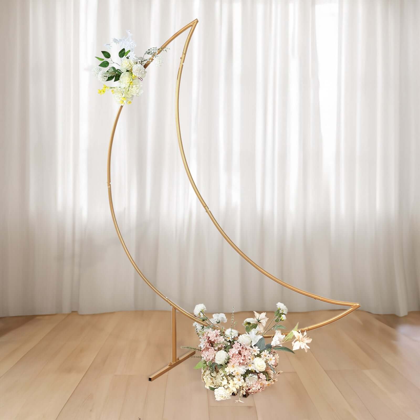 6.5ft Gold Metal Crescent Moon Wedding Arch Backdrop Stand, Curved Arbor Floral Balloon Frame with Sturdy Base