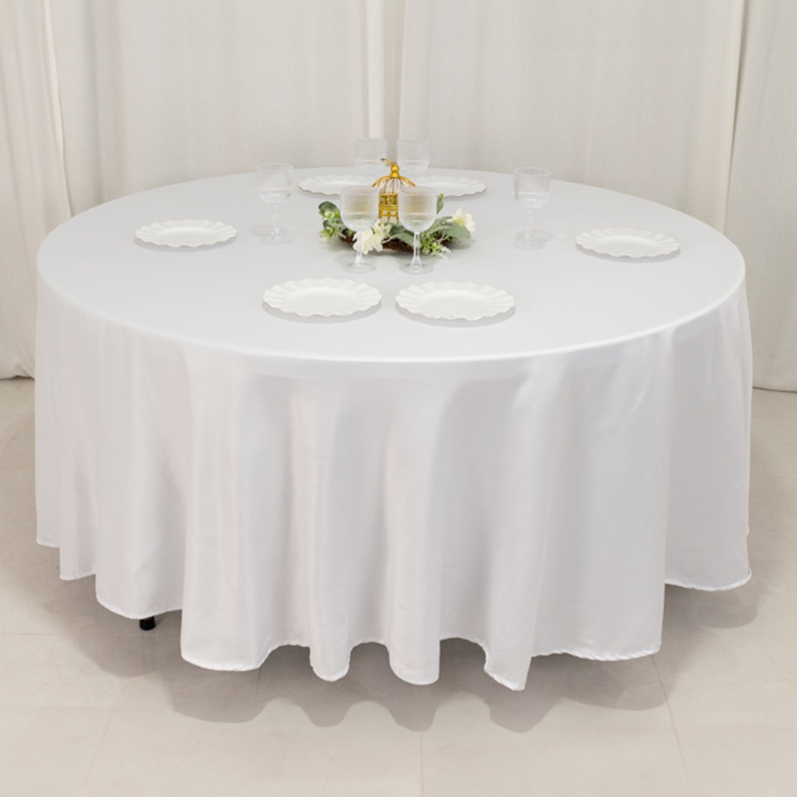 Lamour Satin 108 Round Tablecloth White - Durable & Silk-Like Table Cover for Classy Weddings & Events