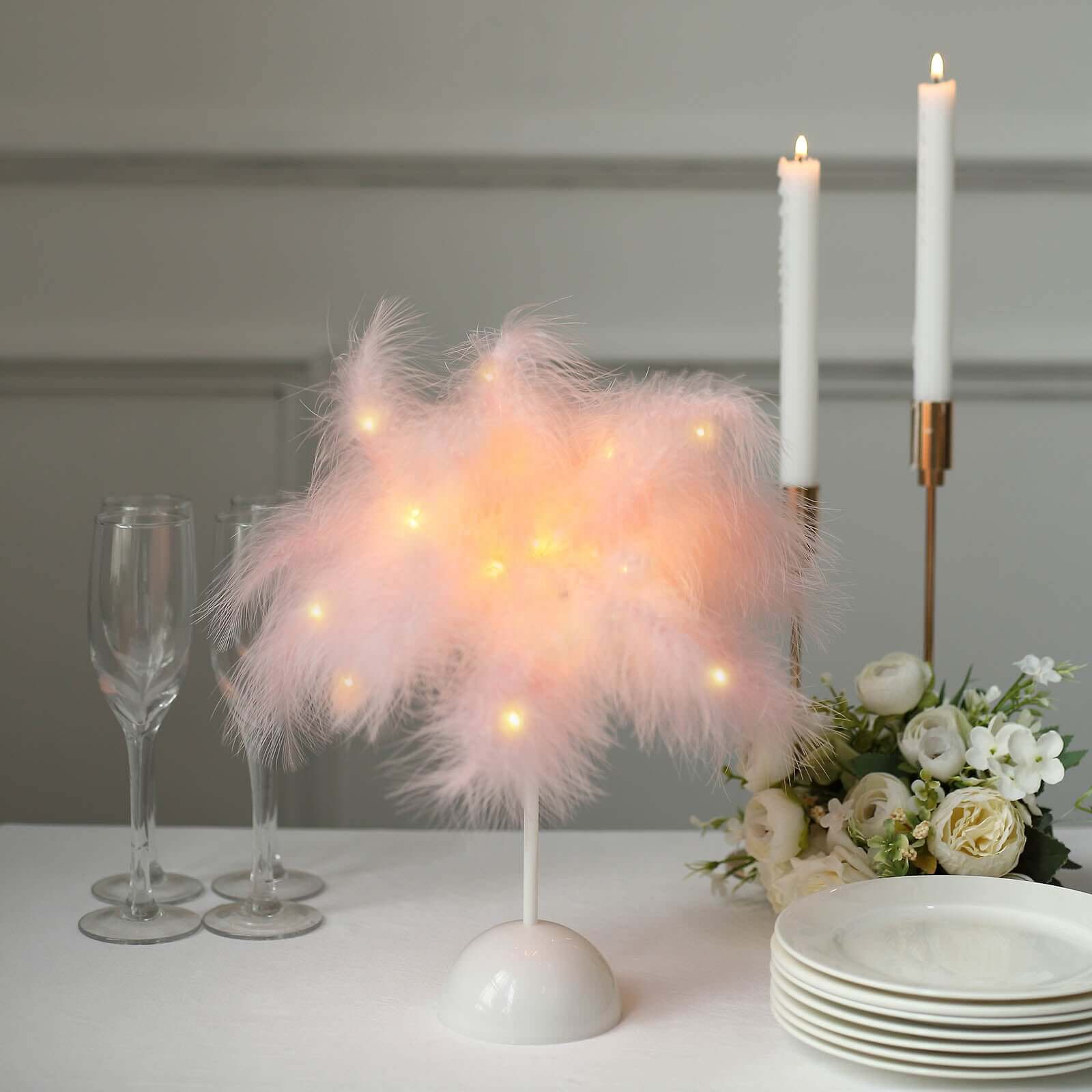 Table Lamp Feather Design Blush LED Battery Operated - Cordless Wedding Centerpiece 15