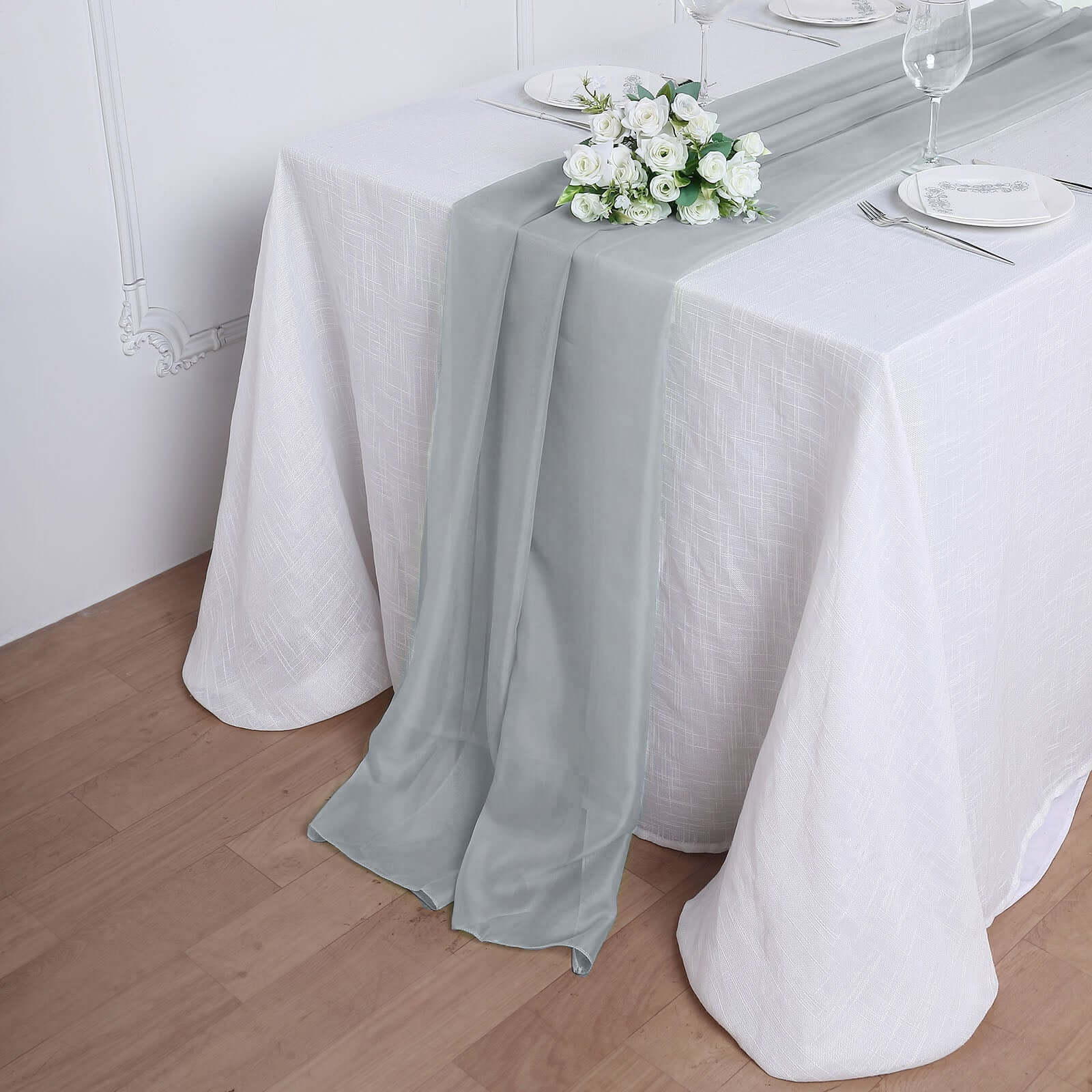 Premium Chiffon 6ft Table Runner Silver - Flowy & Lightweight Table Decor