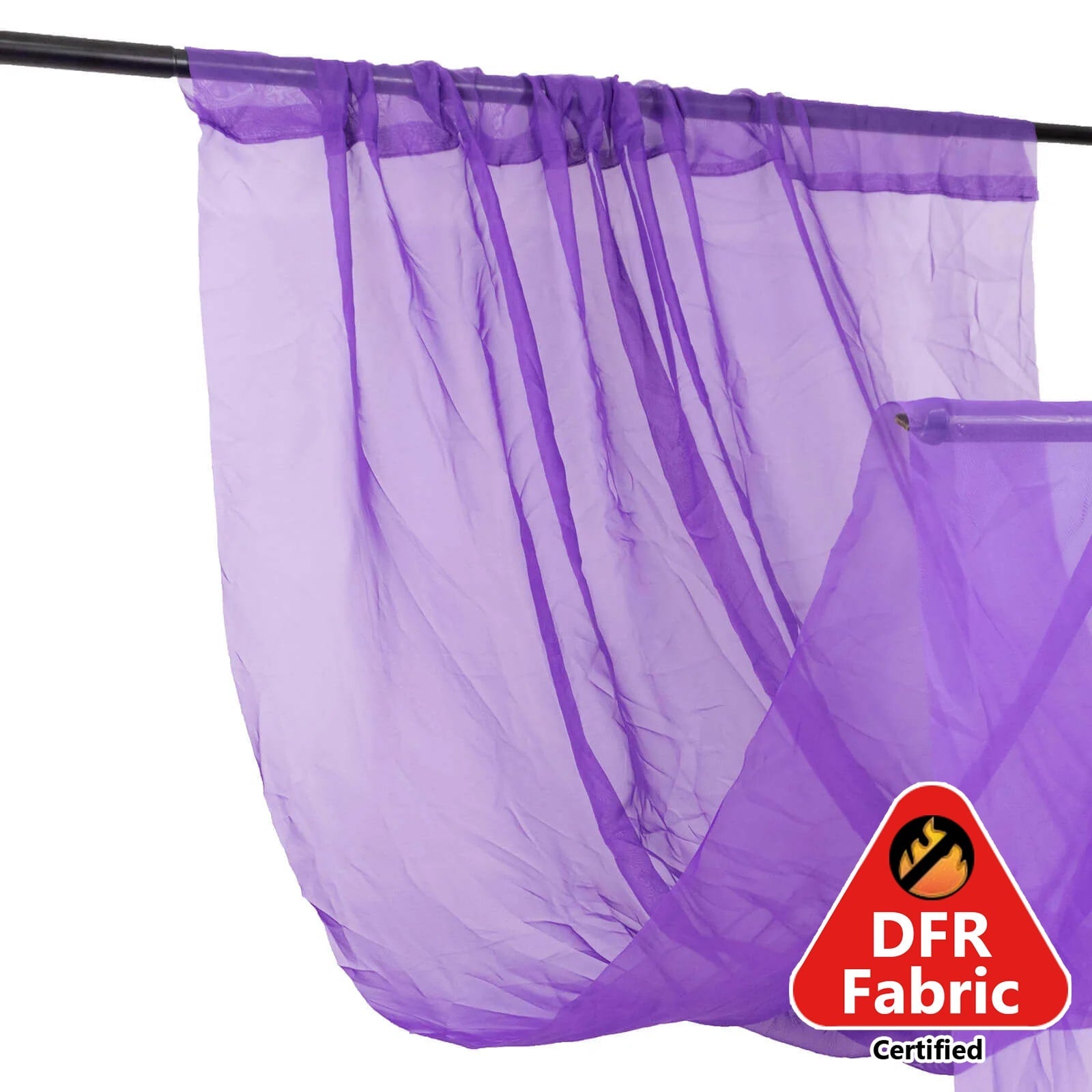 5ftx32ft Premium Purple Chiffon Curtain Panel, Durable Flame Resistant Backdrop Ceiling Drapery With Rod Pocket