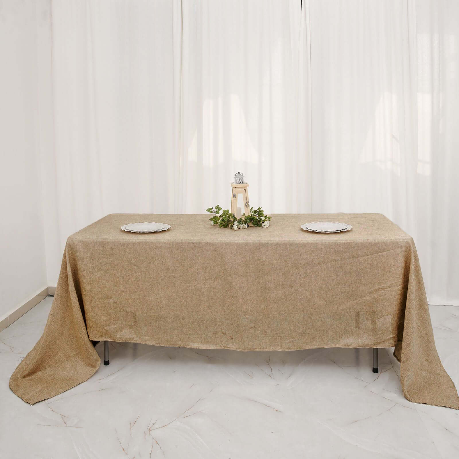 Faux Burlap Jute 60x102 Rectangle Tablecloth Natural - Rustic Event Table Linen