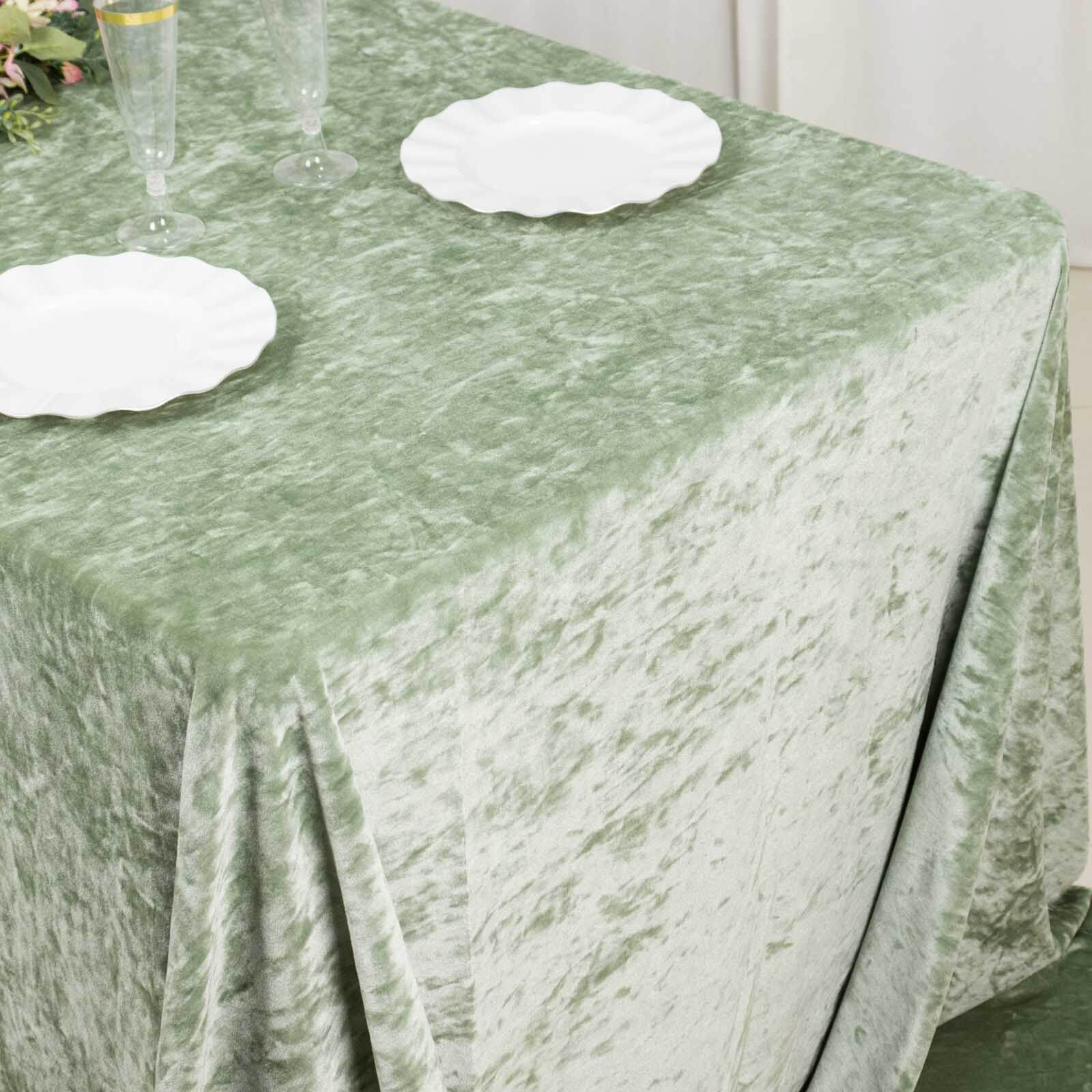 Premium Crushed Velvet 90x132 Rectangle Tablecloth Sage Green - Reusable Soft & Seamless Table Cover