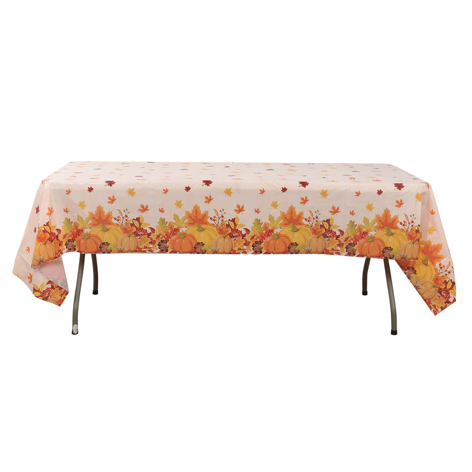 5-Pack Plastic Tablecloths Orange Thanksgiving Rectangle with Fall Leaves Pumpkin Print - Festive PVC Disposable Table Covers 54x108